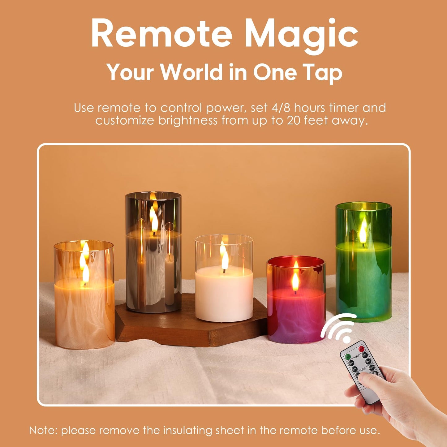 Eywamage Gold Glass Flameless Pillar Candles with Remote, Flickering Fall LED Candles Battery Operated Set of 3