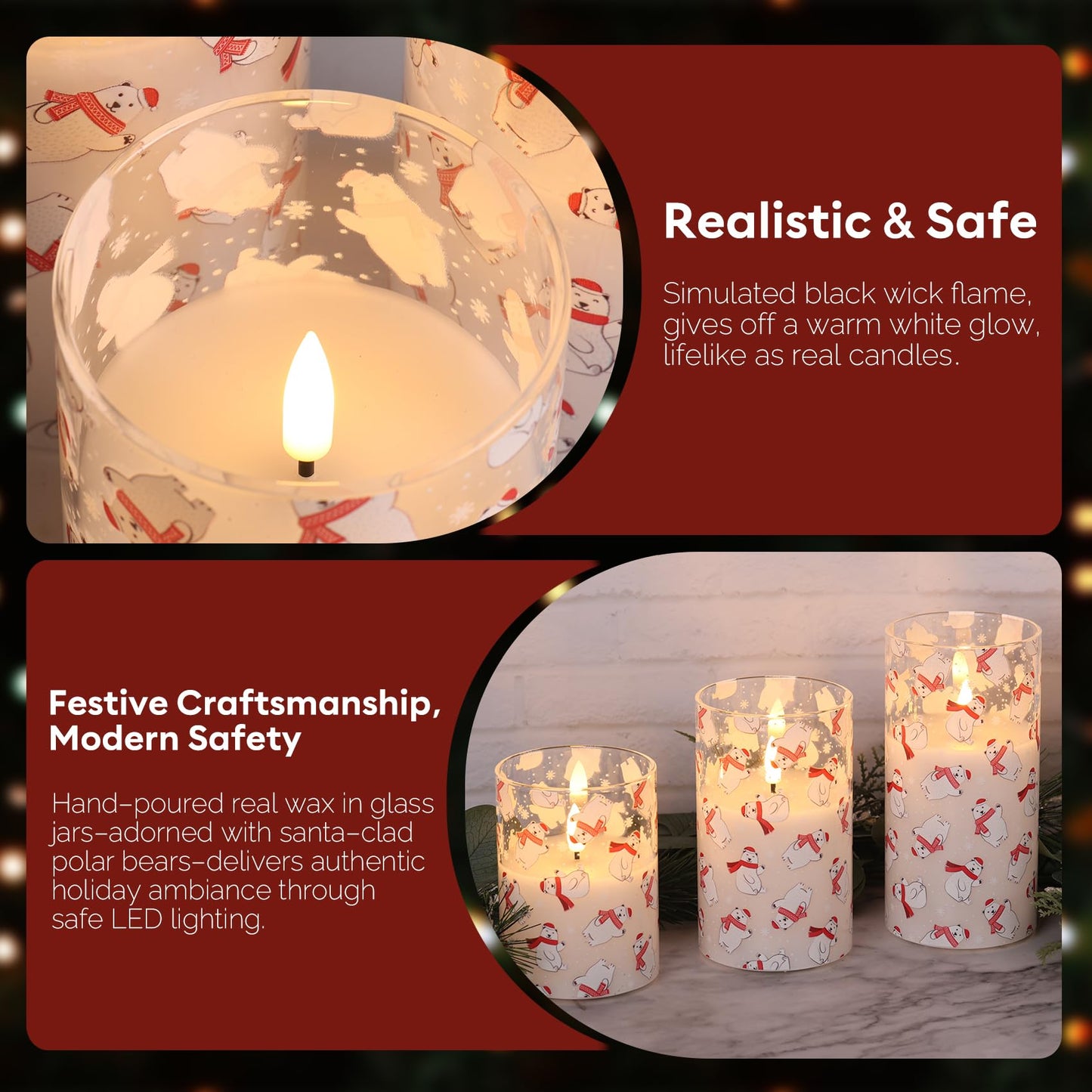 Eywamage Gold Glass Flameless Pillar Candles with Remote, Flickering Fall LED Candles Battery Operated Set of 3