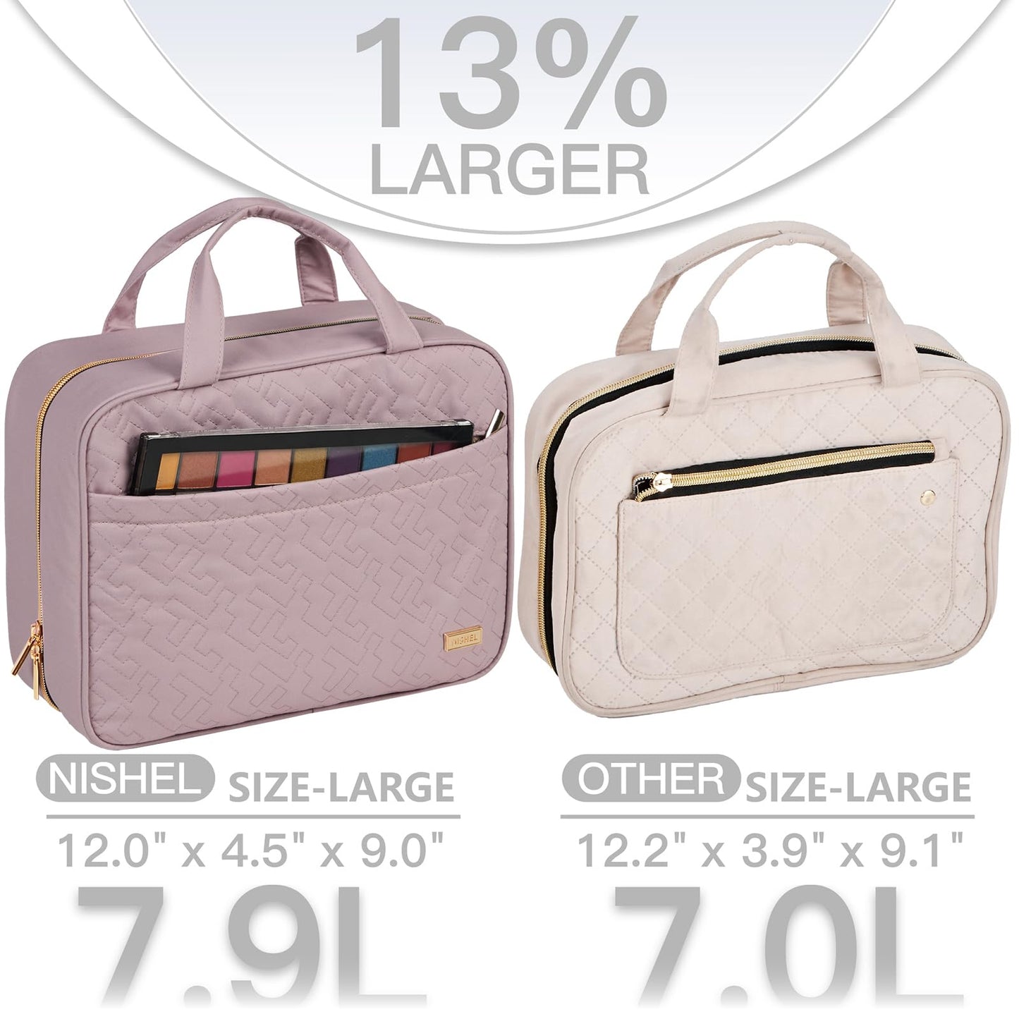NISHEL Travel Toiletry Bag for women, Portable Hanging makeup Organizer