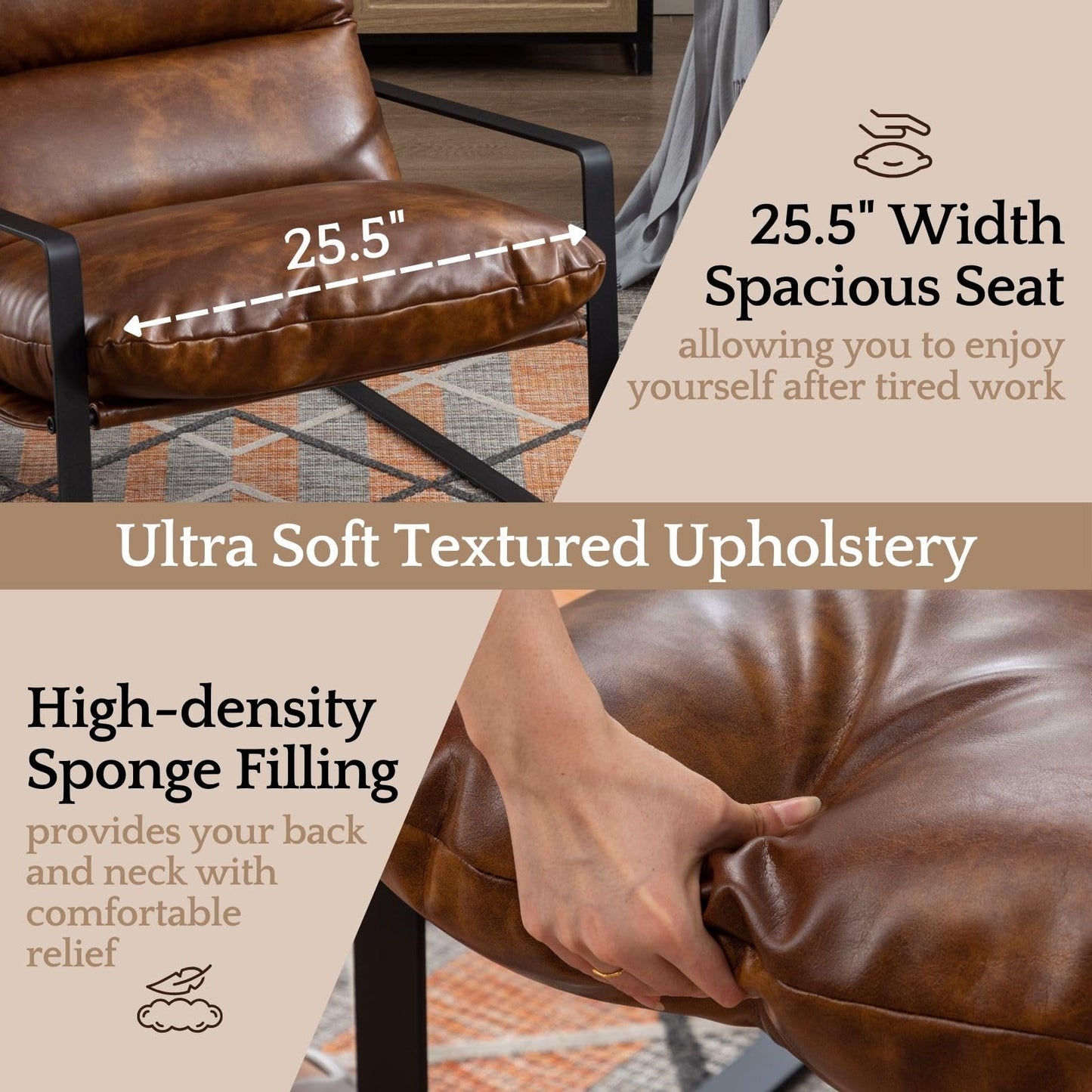 LukeAlon Modern PU Leather Accent Armchair, Brown