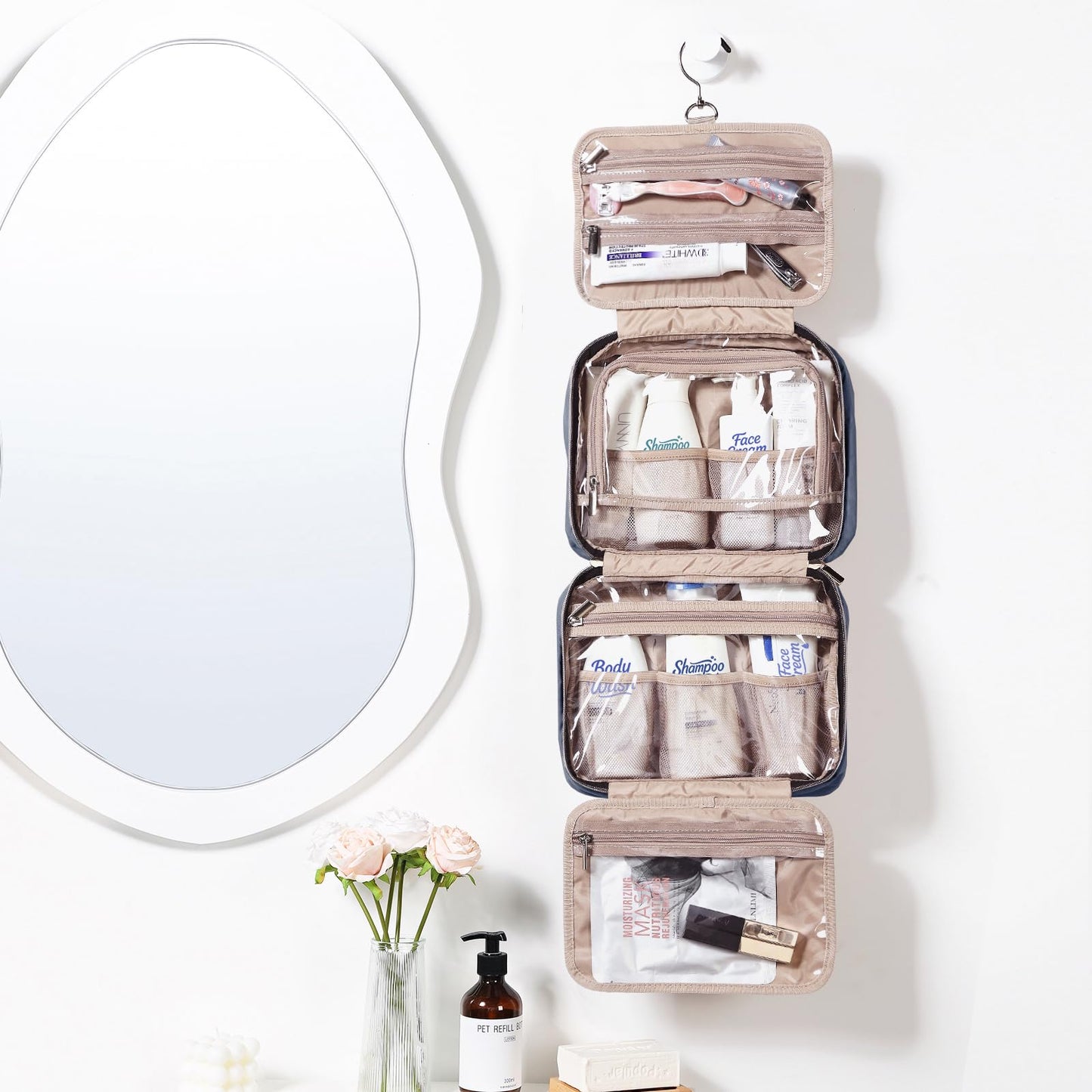 NISHEL Travel Toiletry Bag for women, Portable Hanging makeup Organizer