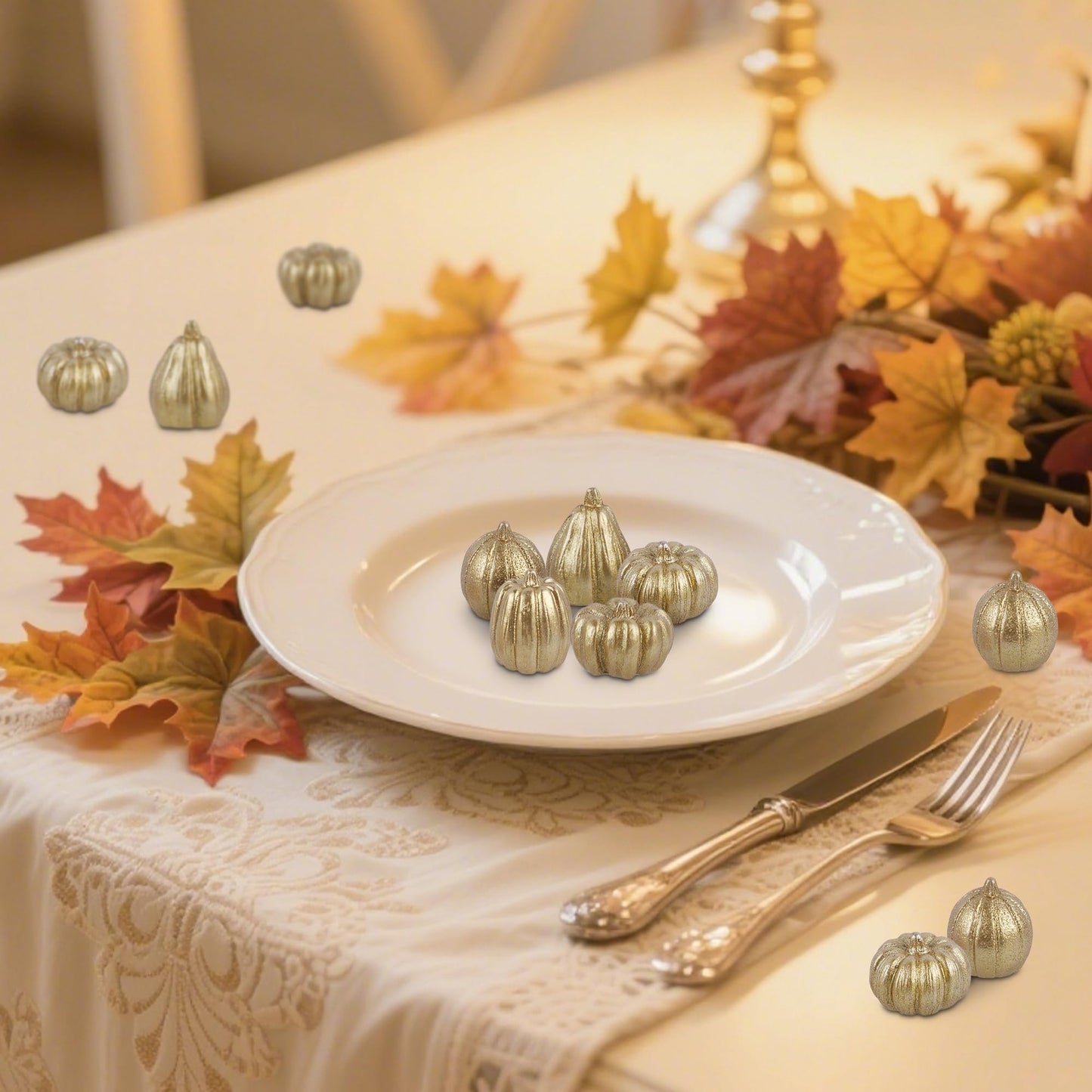 winemana 12 Pcs Pumpkin Fall Decorations, Golden Artificial Pumpkins