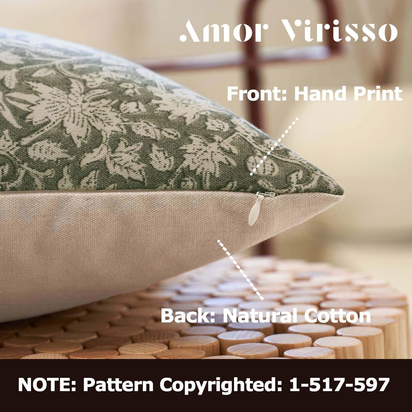 Amor Virisso Floral Throw Pillow Covers 18x18 Couch Pillows for Living Room Decorative Accent Pillow Covers Block Print Farmhouse Neutral Pillow Covers Sofa Pillows 1PC, Dusty Green