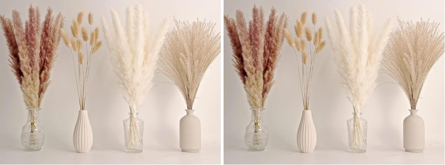Dried Pampas Grass Decor, 100 Stems Pampas Grass Contains Bunny Tails Dried Flowers, Reed Grass Bouquet for Wedding Boho Flowers Home Table Decor, Rustic Farmhouse Party (17", White and Brown)