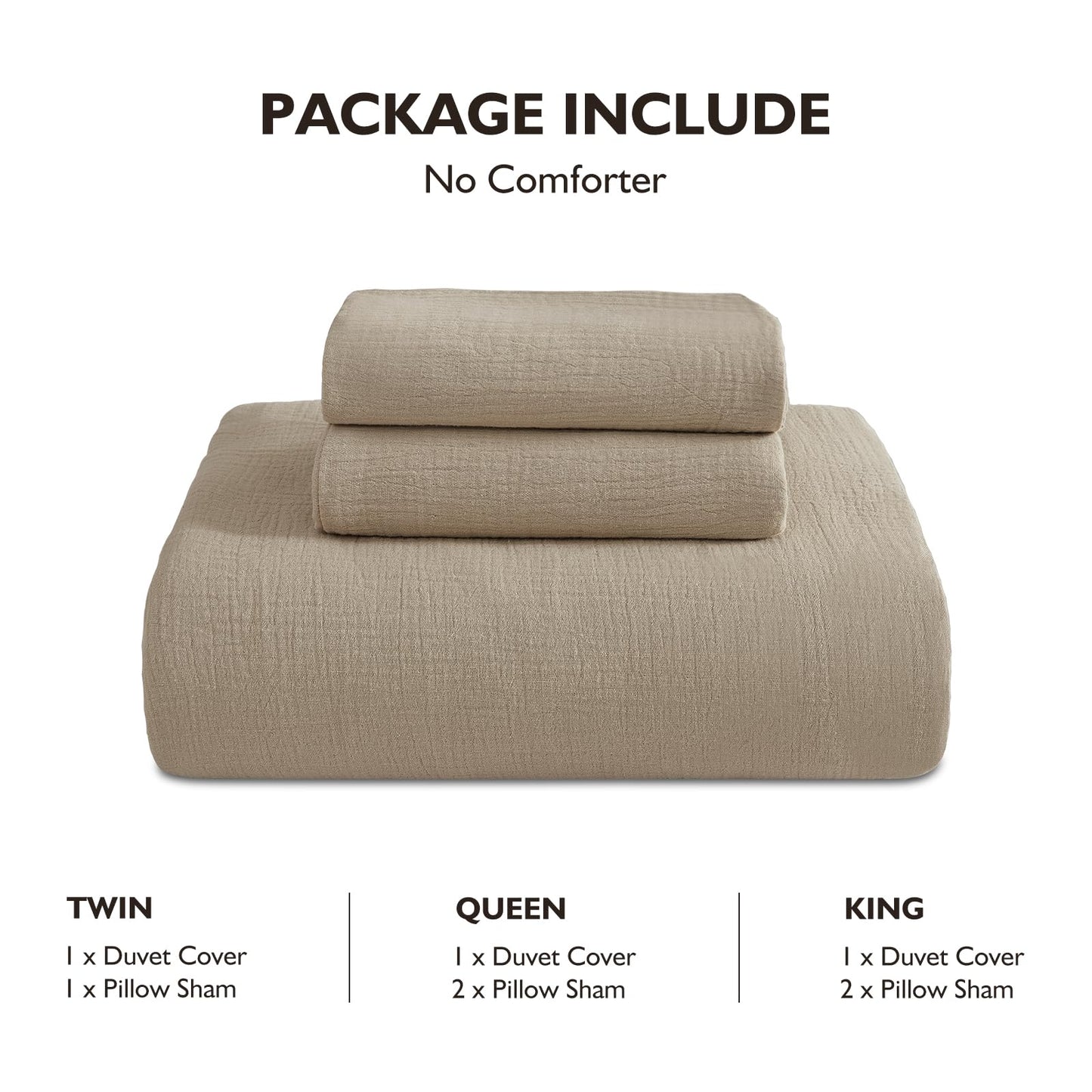 EMME Muslin Cotton Duvet Cover Set Linen Like Beige Queen