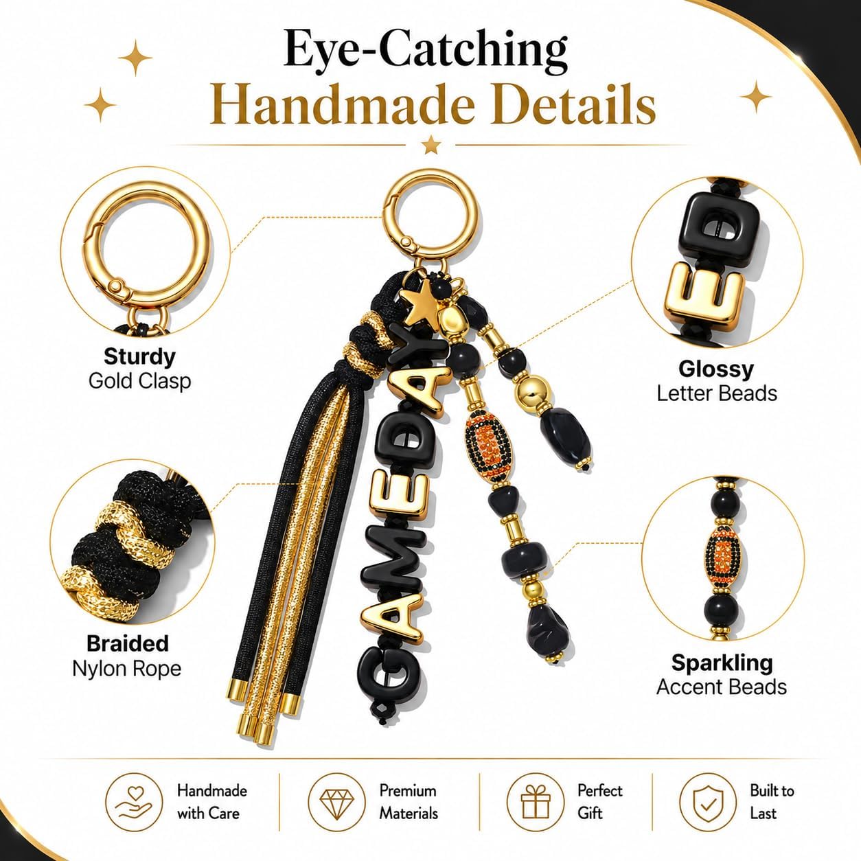 ANGLESJELL Football Bag Charms Paracord Game Day Keychains Purse Charms Football Cheer Mom Accessories Essentials Gifts