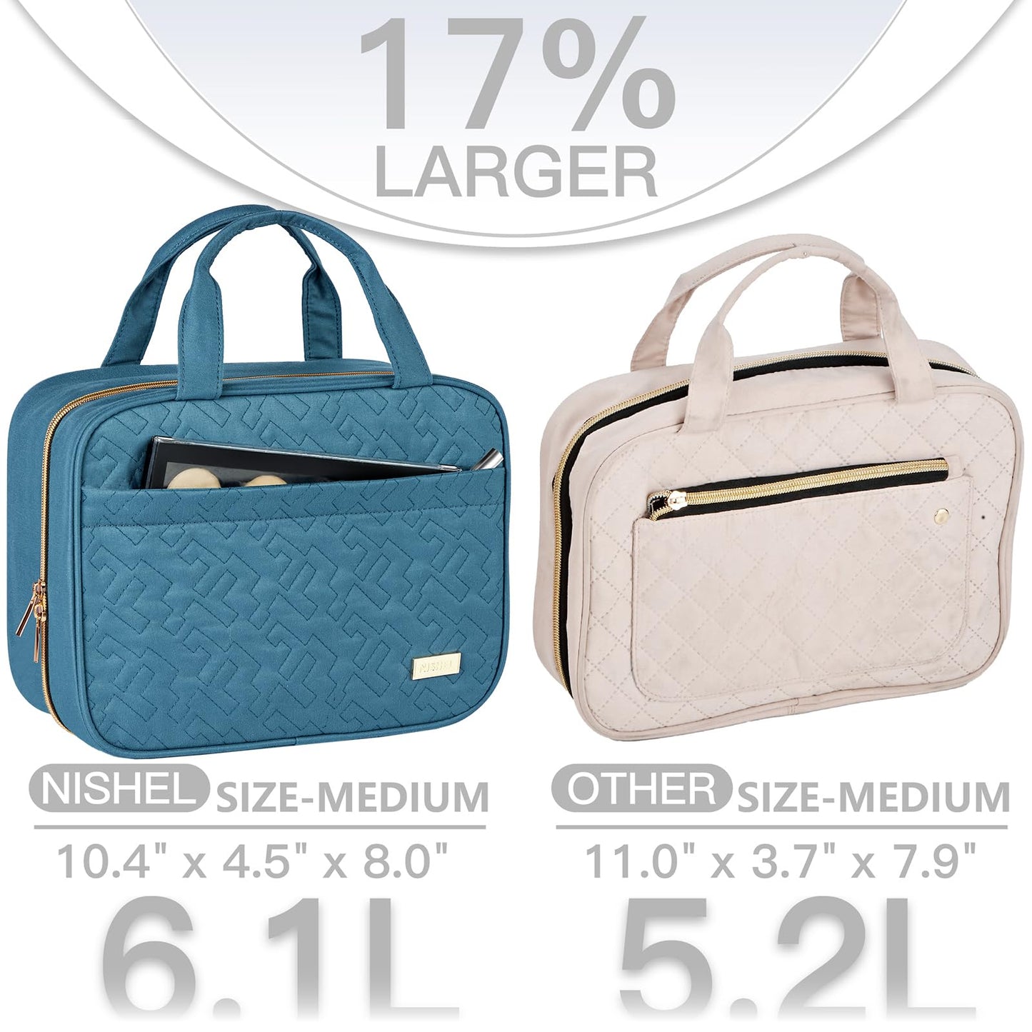 NISHEL Travel Toiletry Bag for women, Portable Hanging makeup Organizer