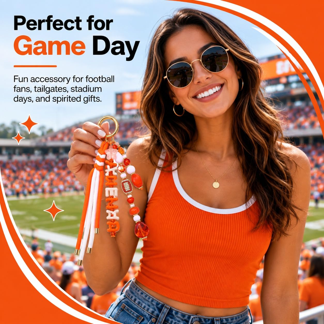 ANGLESJELL Football Bag Charms Paracord Game Day Keychains Purse Charms Football Cheer Mom Accessories Essentials Gifts