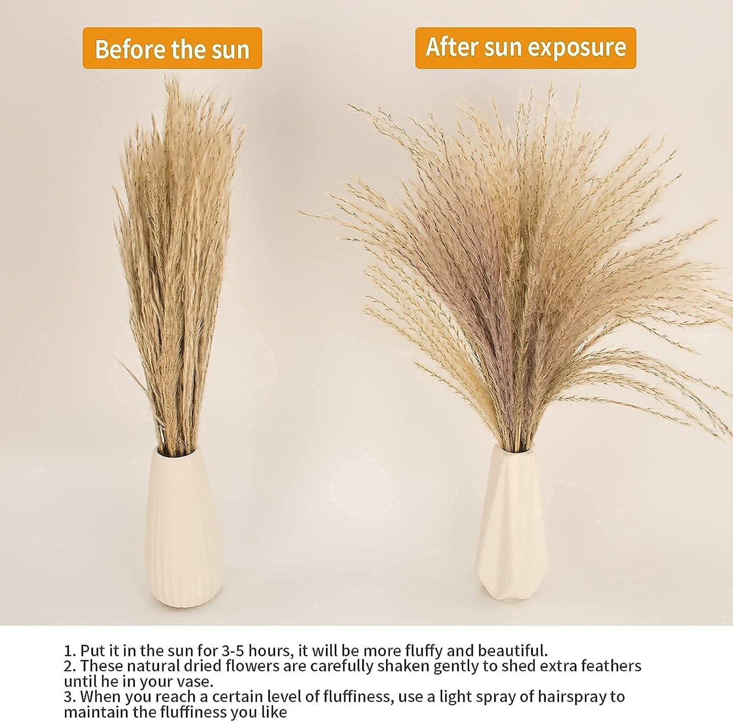 Dried Pampas Grass Decor, 100 Stems Pampas Grass Contains Bunny Tails Dried Flowers, Reed Grass Bouquet for Wedding Boho Flowers Home Table Decor, Rustic Farmhouse Party (17", White and Brown)