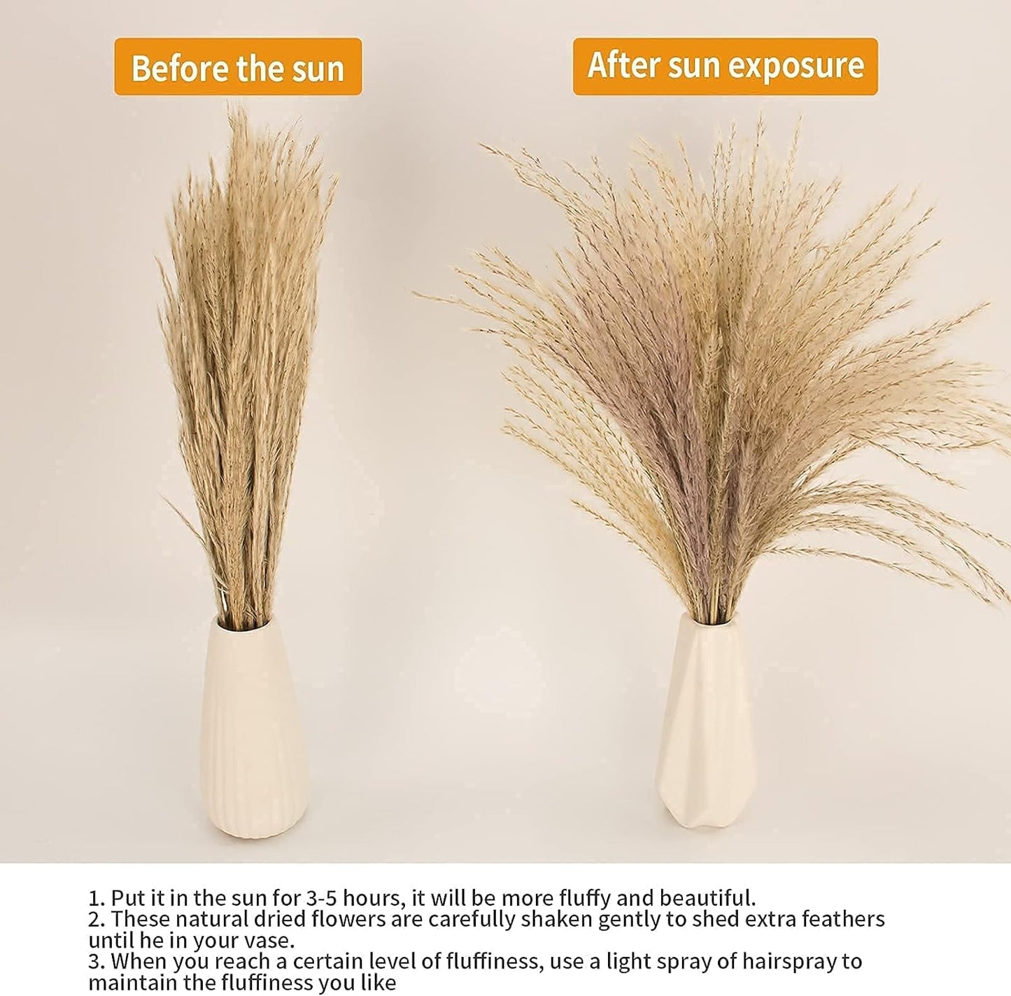 Dried Pampas Grass Decor, 100 Stems Pampas Grass Contains Bunny Tails Dried Flowers, Reed Grass Bouquet for Wedding Boho Flowers Home Table Decor, Rustic Farmhouse Party (17", White and Brown)