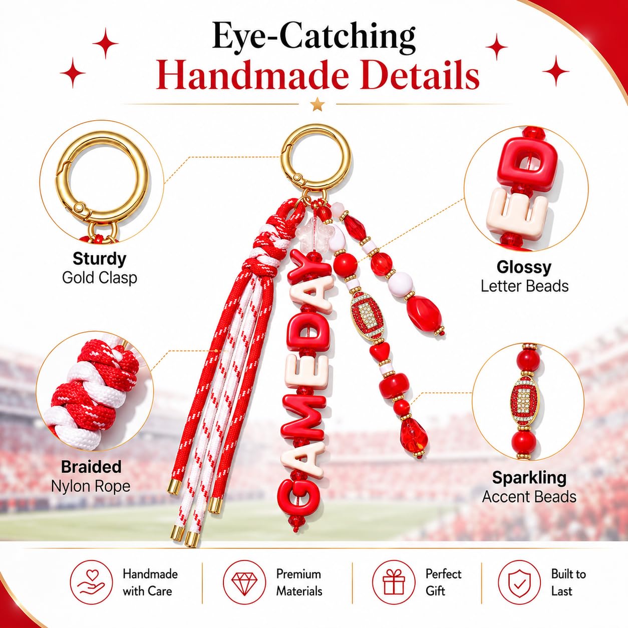 ANGLESJELL Football Bag Charms Paracord Game Day Keychains Purse Charms Football Cheer Mom Accessories Essentials Gifts