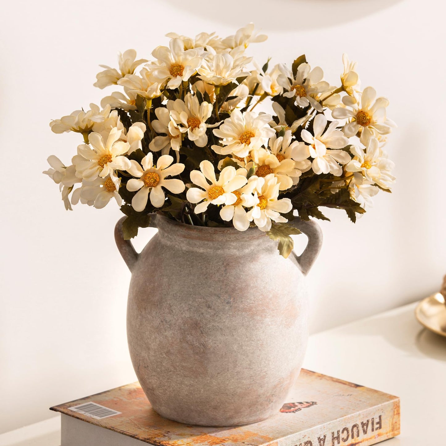 Dobbyby Ceramic Flower Vase 12 inch Farmhouse Rustic Vase Decorative Pottery Terracotta Tall Vases for Home Decor Table Mantle Fireplace Living Room Bathroom Wedding Centerpiece (Large-Terracota)
