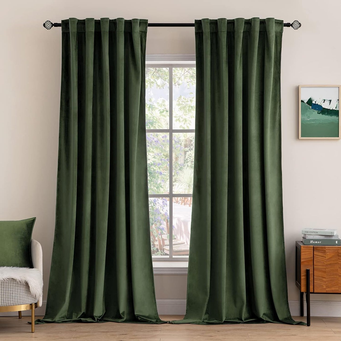 MIULEE Velvet Curtains 52x84 inches 2 Panels Olive Green Blackout Curtains