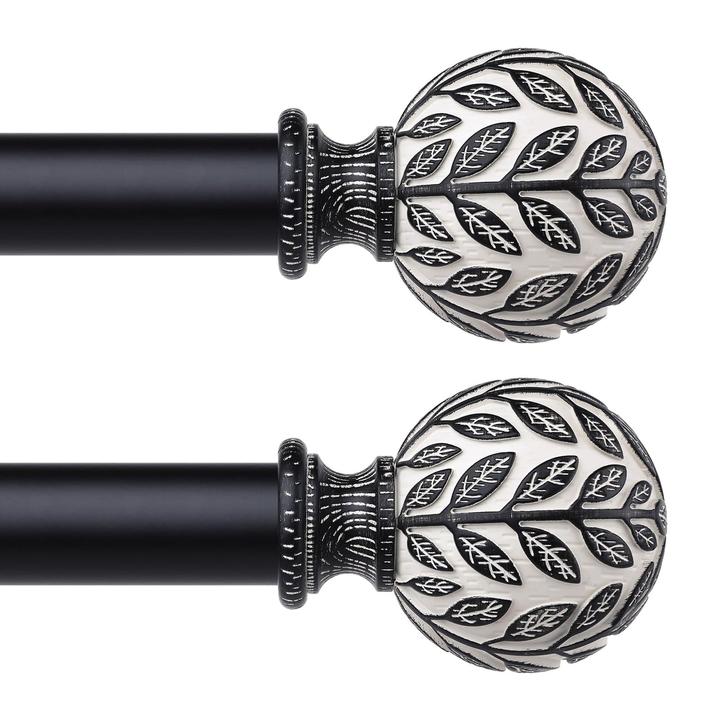 Curtain Rod 36-91 Inch, Boho Wood 1 Inch Curtain Rods for Windows