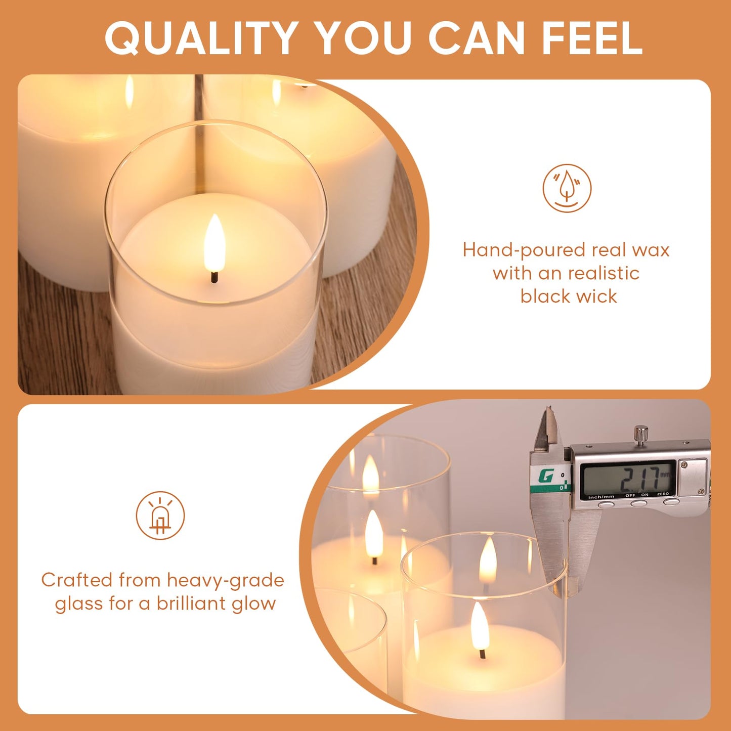Eywamage Gold Glass Flameless Pillar Candles with Remote, Flickering Fall LED Candles Battery Operated Set of 3