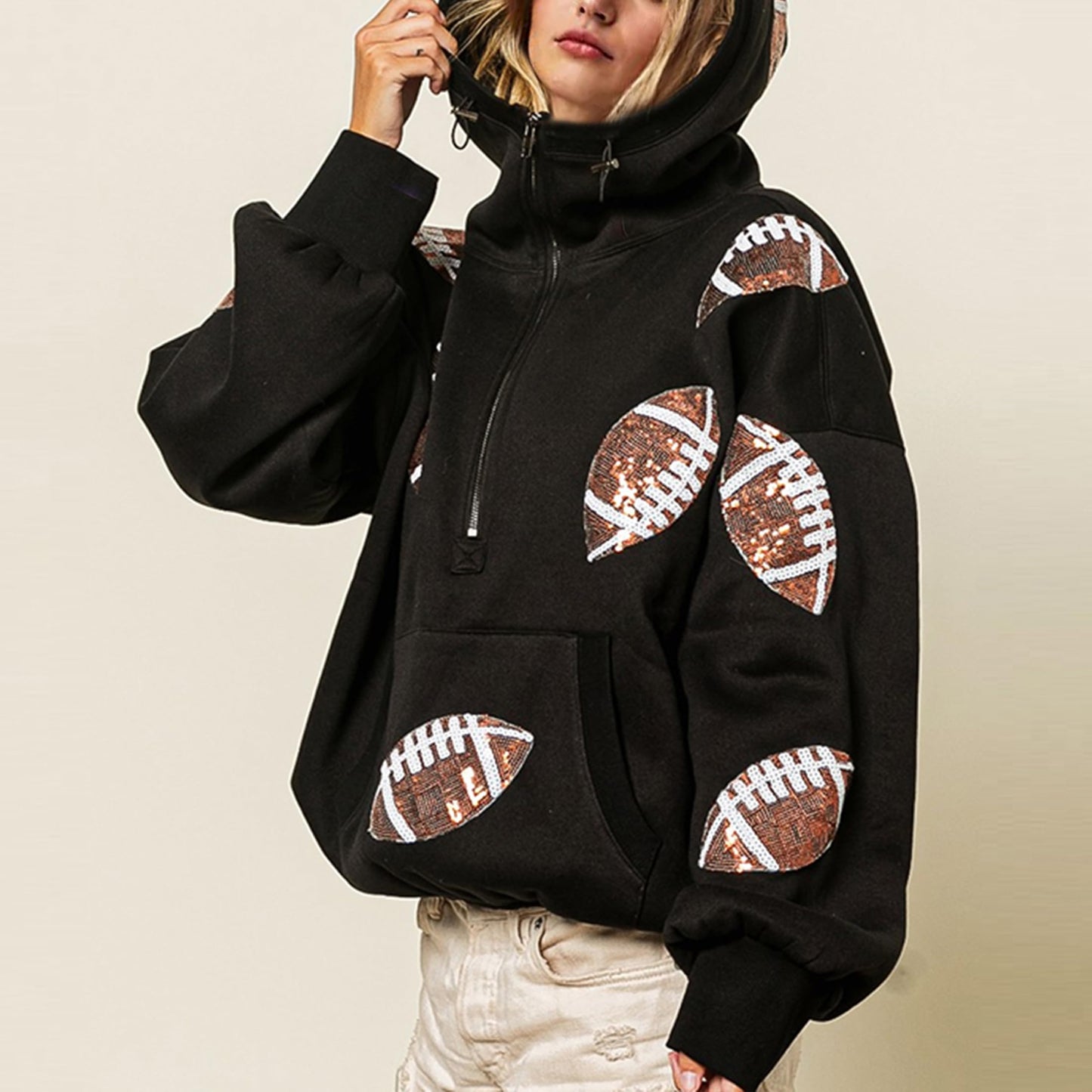 SeekMe Women Game Day Sweatshirt Sequin Football Hoodies Pullover Fall Top