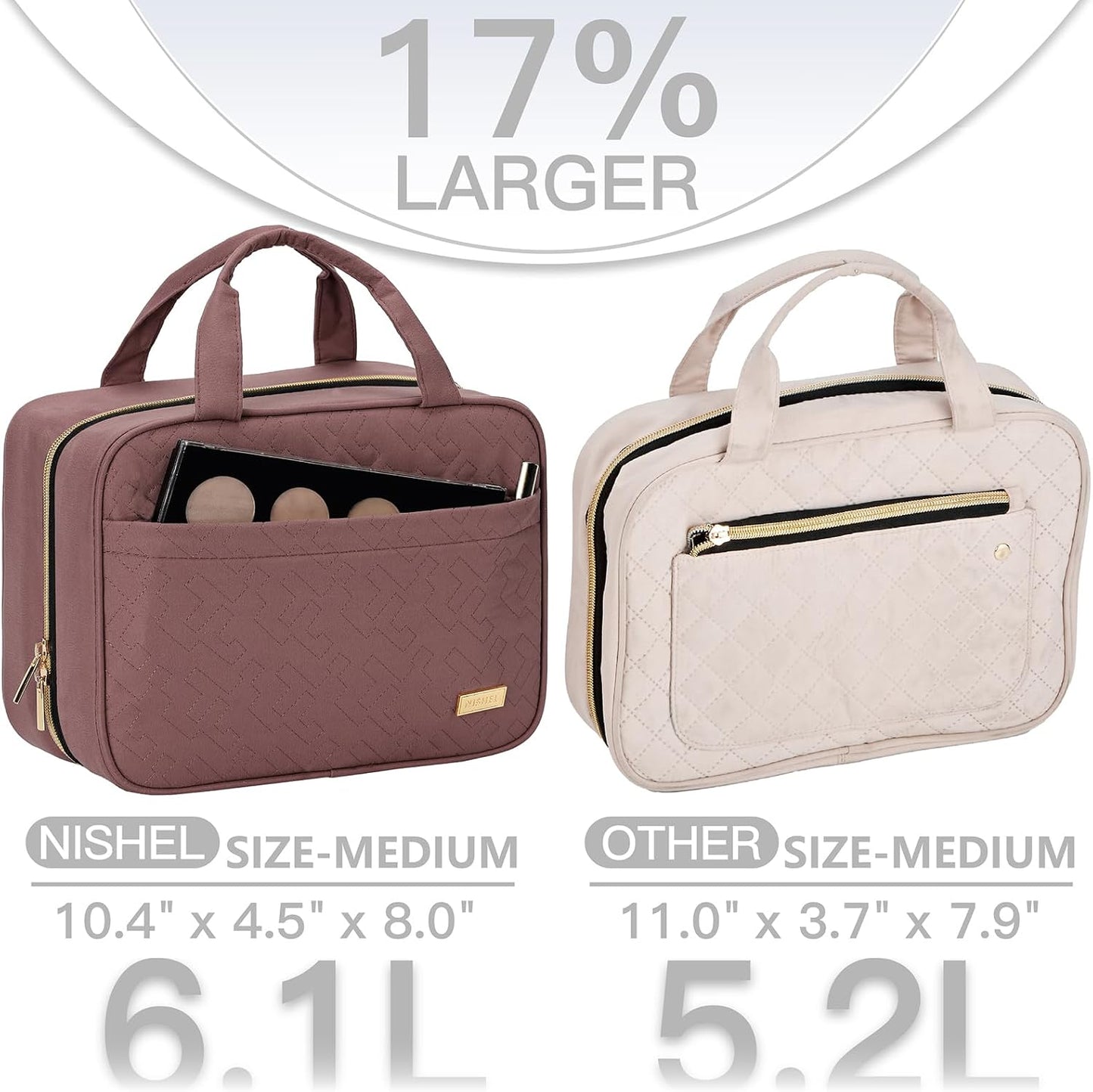 NISHEL Travel Toiletry Bag for women, Portable Hanging makeup Organizer