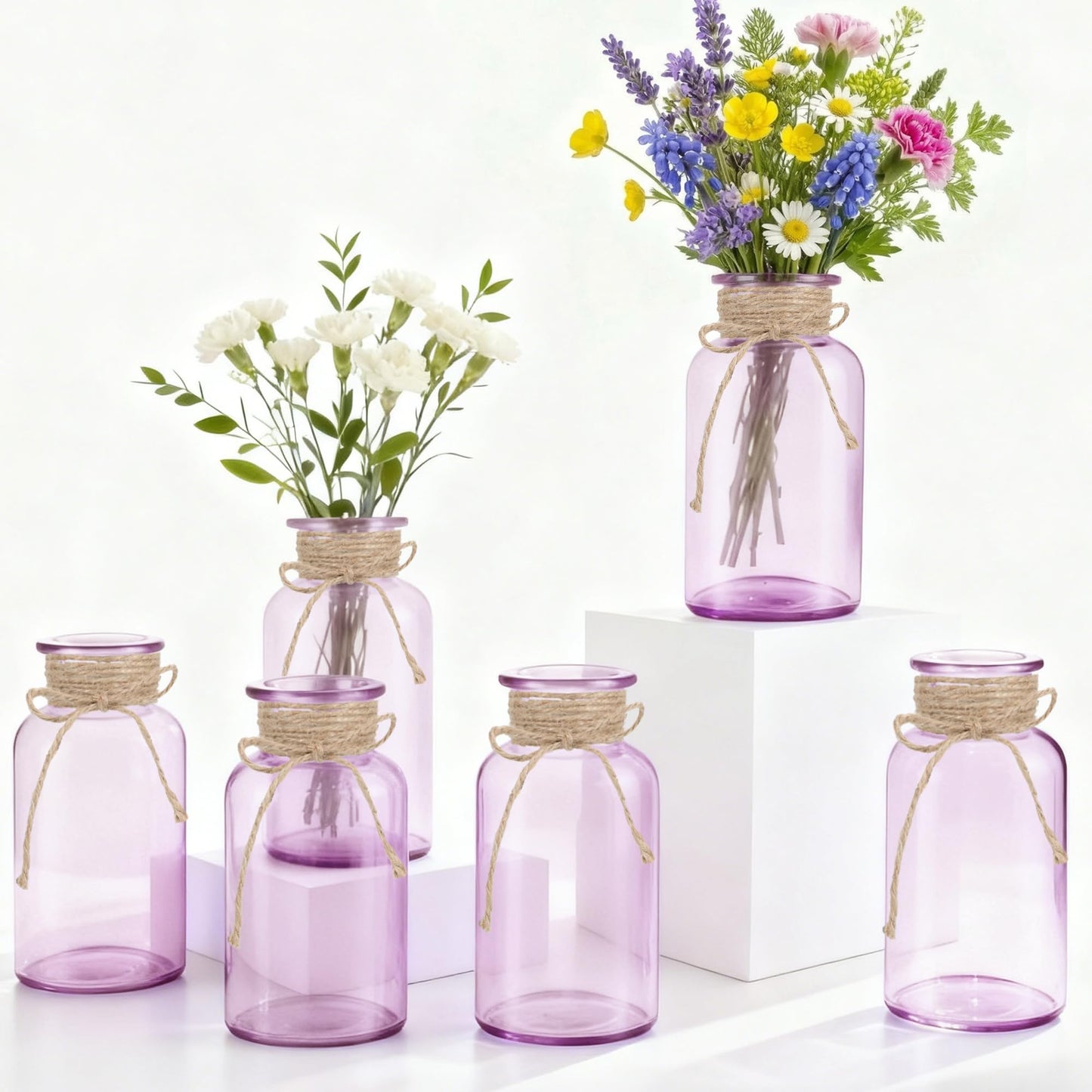 3 Pack Mason Jar Vases for Centerpieces, Amber Glass Flower Vase