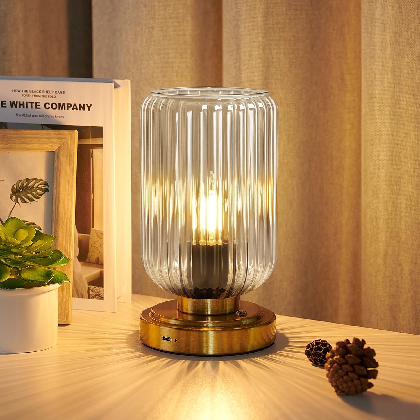 LightRound Cordless Table Lamp for Bedroom, Touch Stepless Dimmable, Modern