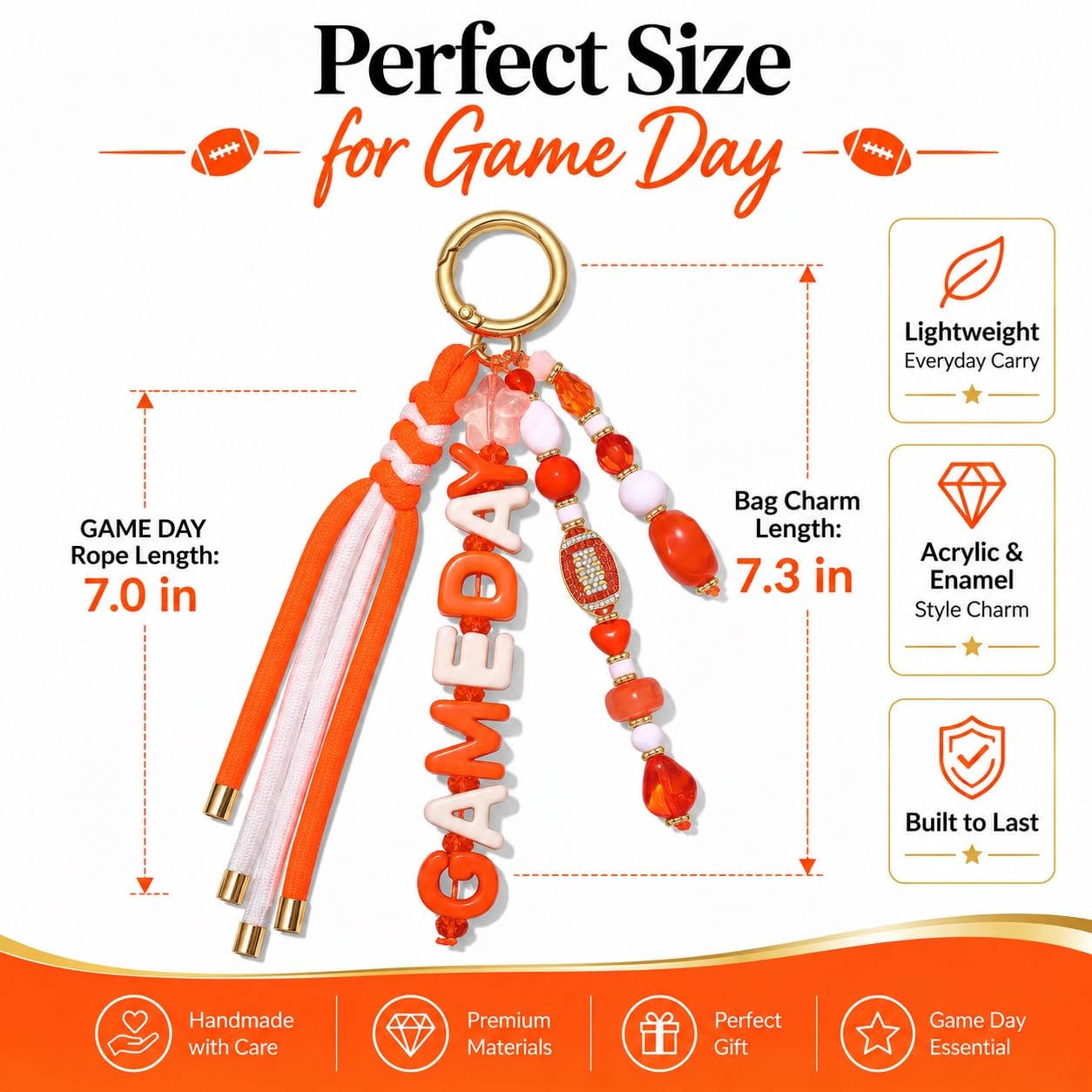 ANGLESJELL Football Bag Charms Paracord Game Day Keychains Purse Charms Football Cheer Mom Accessories Essentials Gifts