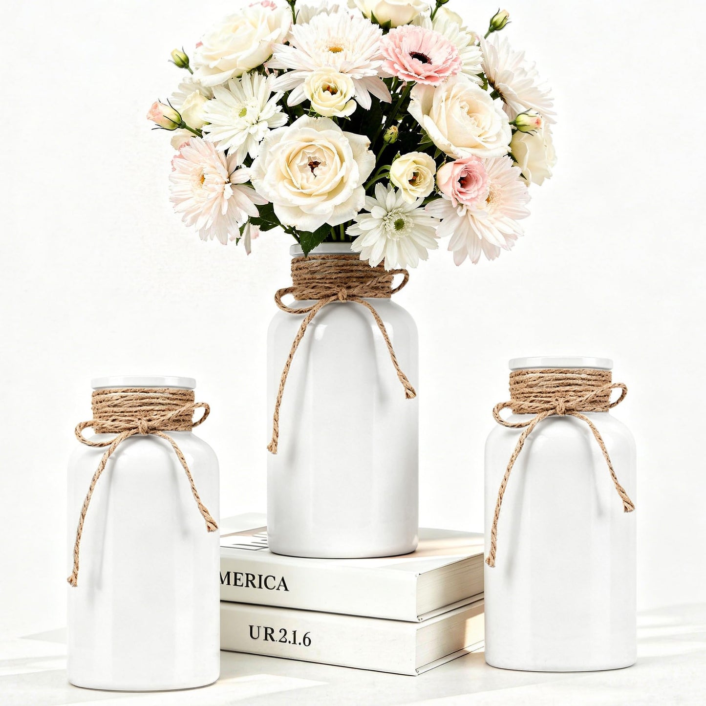 3 Pack Mason Jar Vases for Centerpieces, Amber Glass Flower Vase