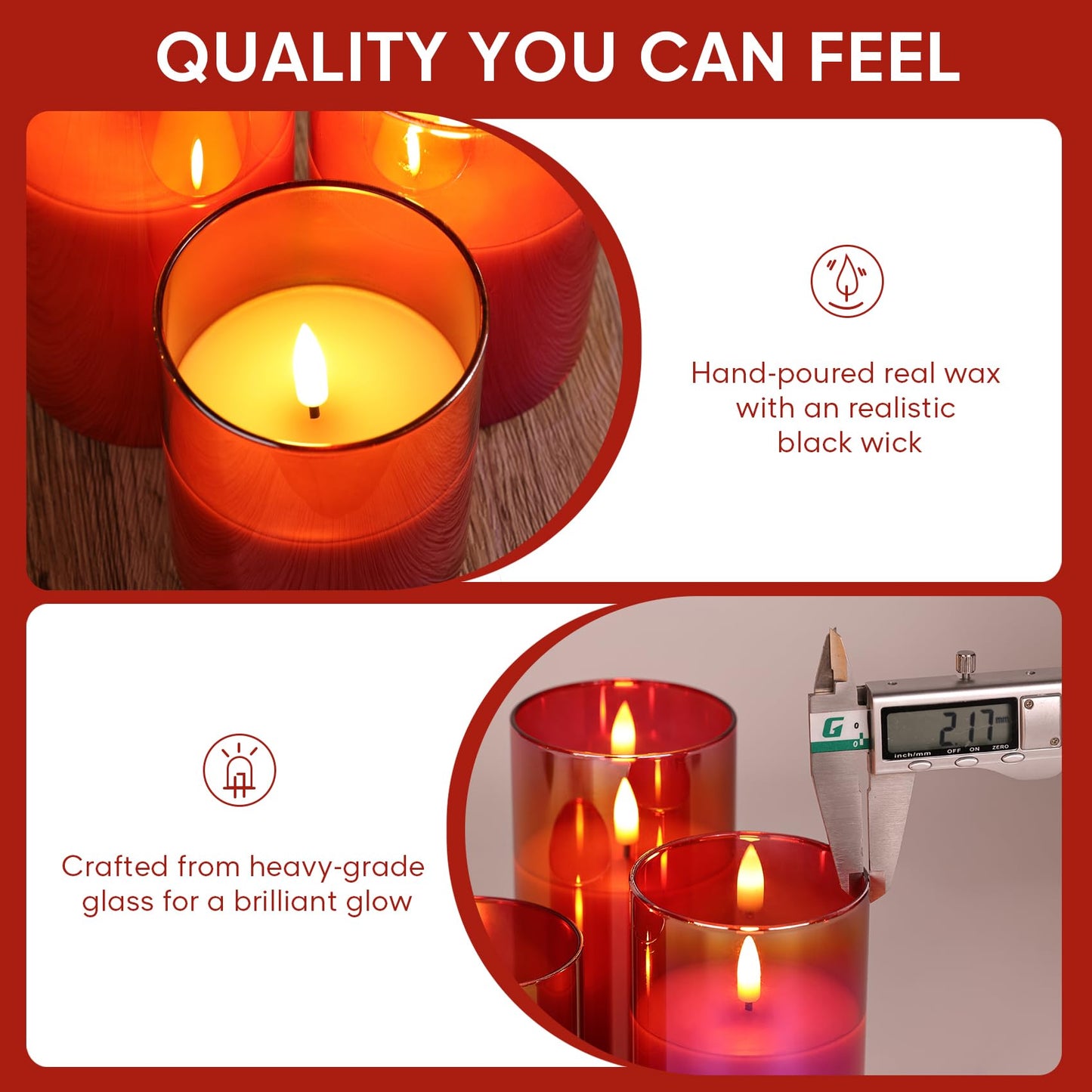 Eywamage Gold Glass Flameless Pillar Candles with Remote, Flickering Fall LED Candles Battery Operated Set of 3