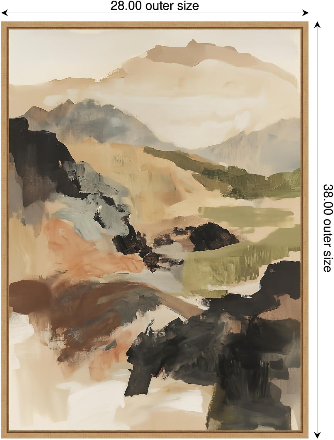 Kate and Laurel Tonal Mountains II Framed Canvas Wall Art by Amy Lighthall 28 x 38 Sylvie Natural, Modern, Abstract, Landscapes, Nature Art for Wall Decor, Living Room, Bedroom