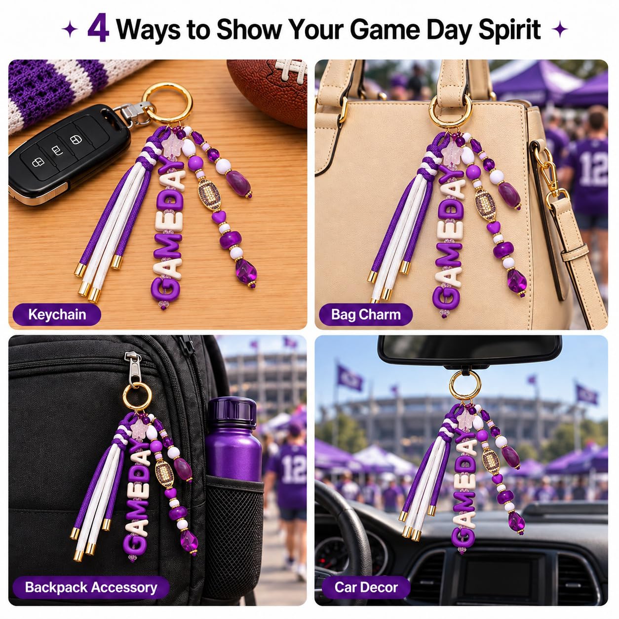 ANGLESJELL Football Bag Charms Paracord Game Day Keychains Purse Charms Football Cheer Mom Accessories Essentials Gifts