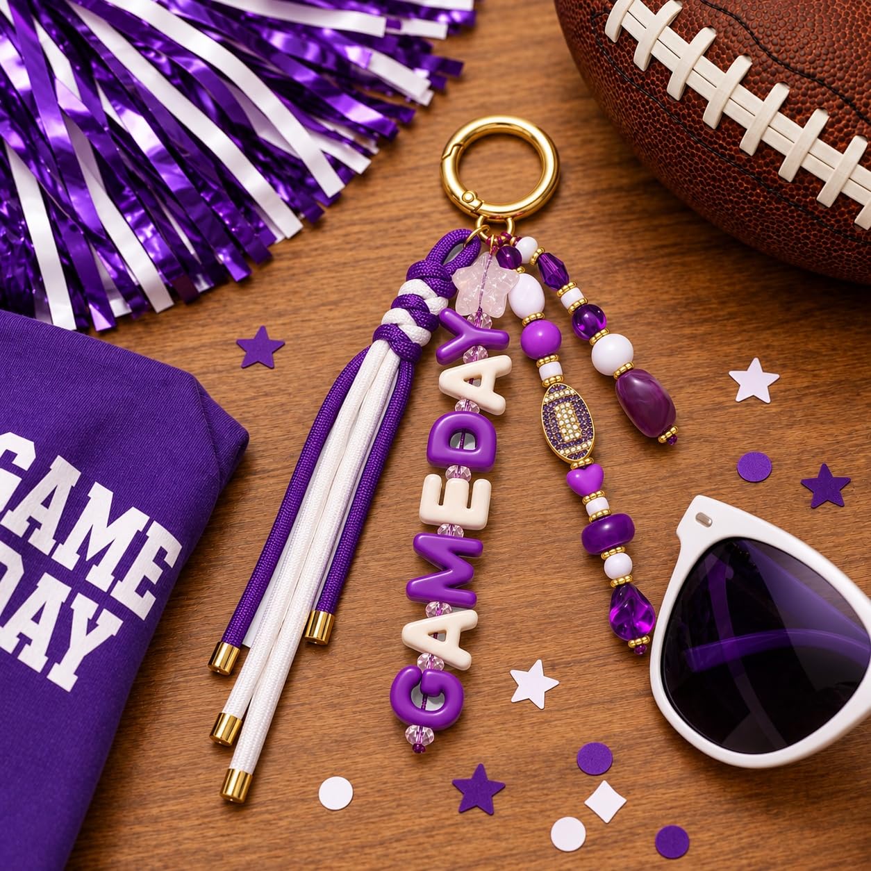 ANGLESJELL Football Bag Charms Paracord Game Day Keychains Purse Charms Football Cheer Mom Accessories Essentials Gifts