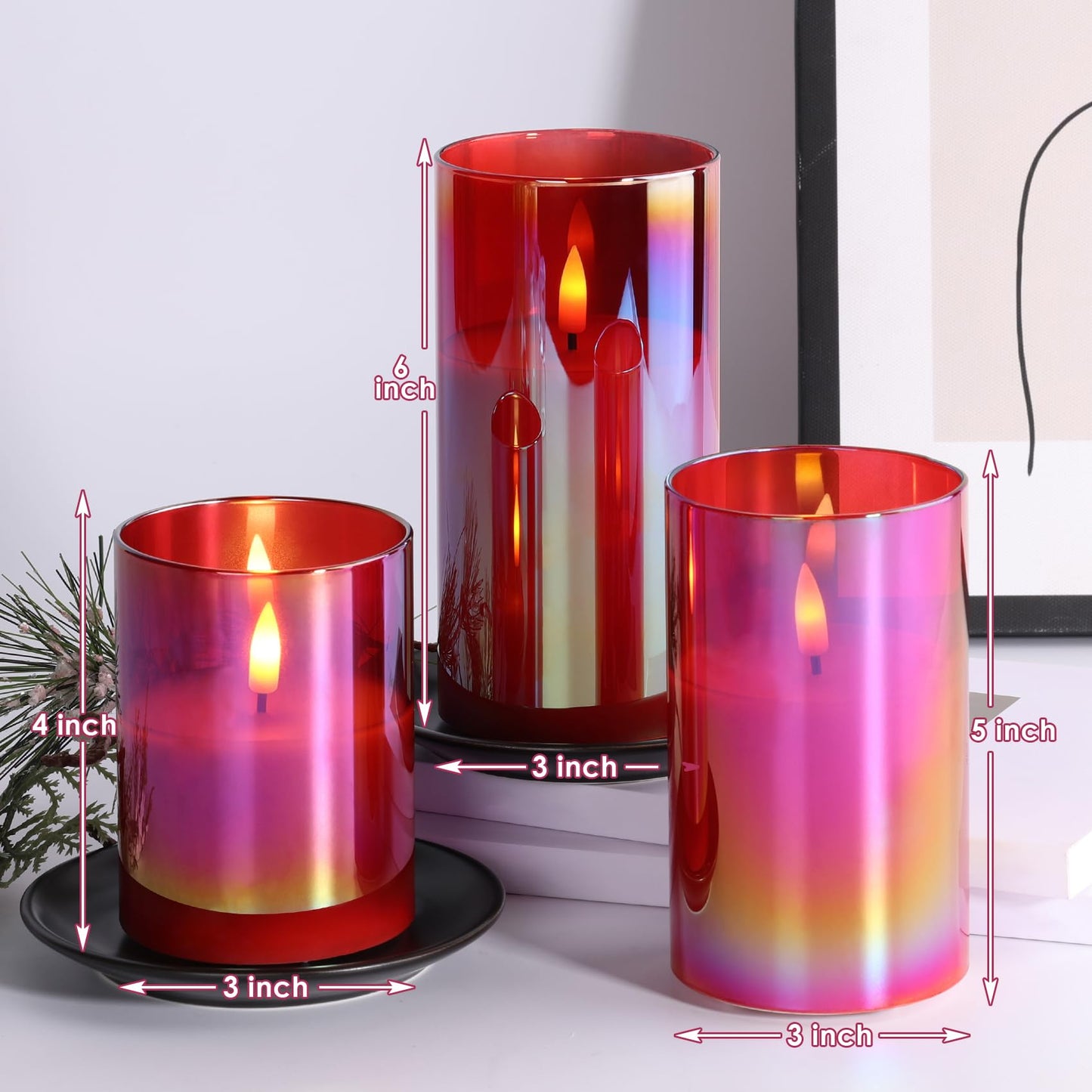 Eywamage Gold Glass Flameless Pillar Candles with Remote, Flickering Fall LED Candles Battery Operated Set of 3