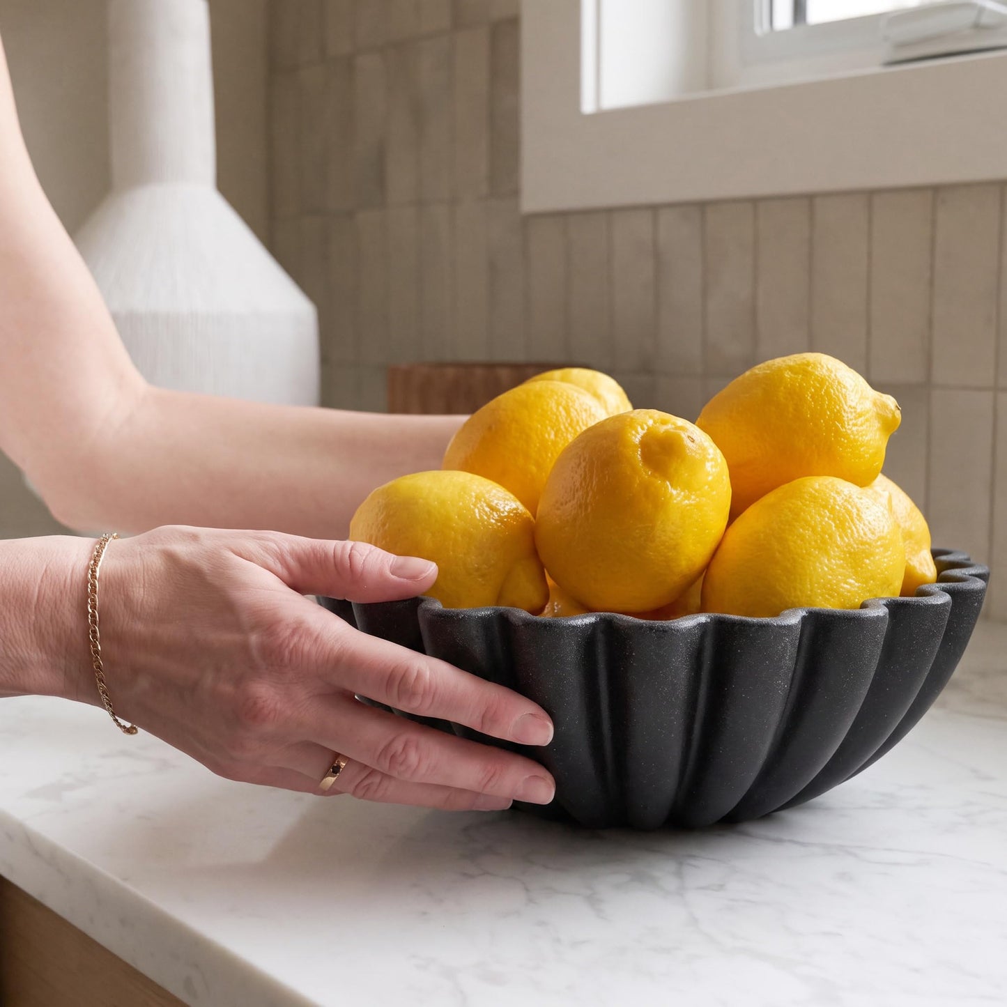 KIBAGA Decorative Marble Fruit Bowl for Your Kitchen Counter or Table Decor