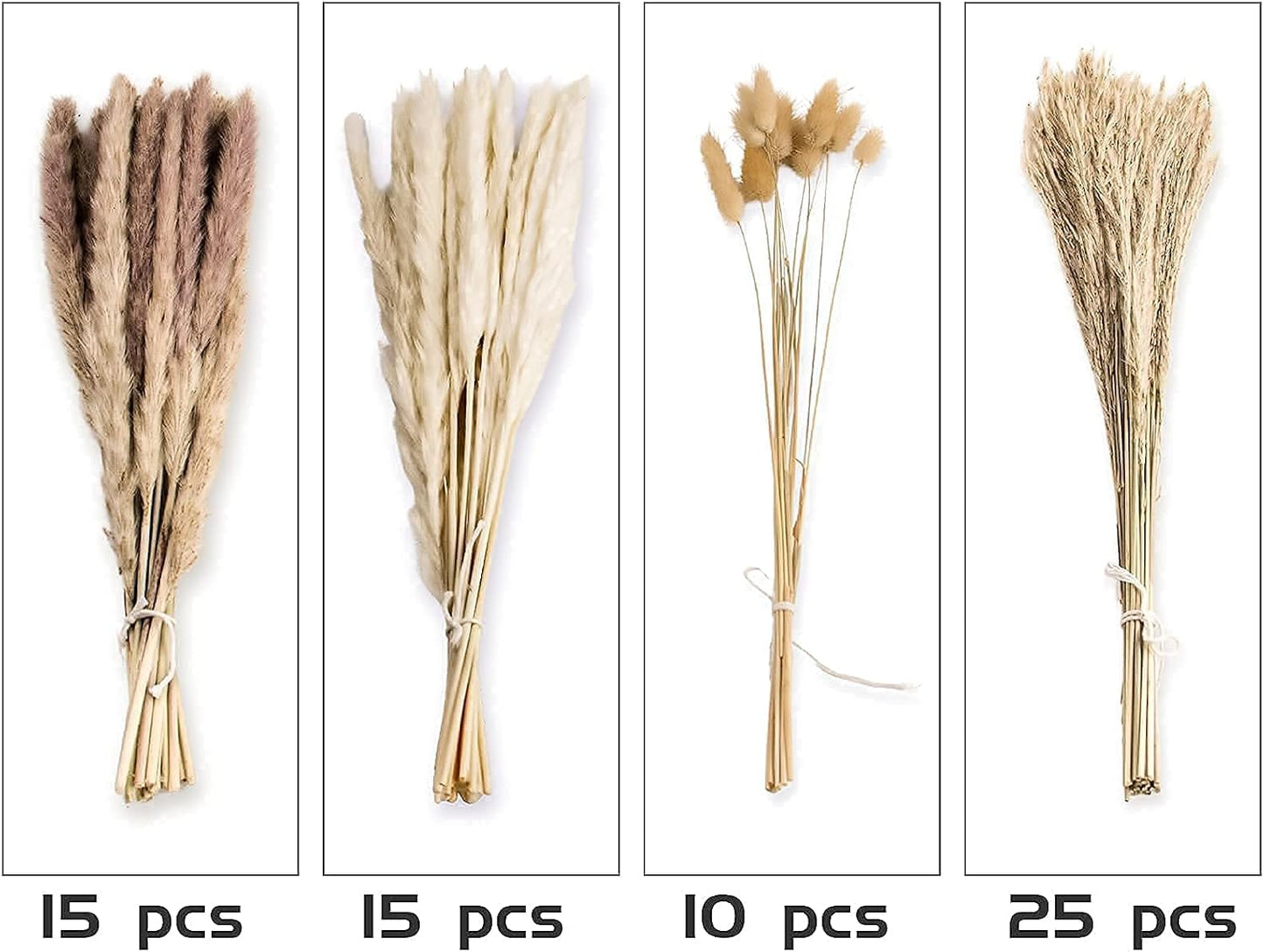 Dried Pampas Grass Decor, 100 Stems Pampas Grass Contains Bunny Tails Dried Flowers, Reed Grass Bouquet for Wedding Boho Flowers Home Table Decor, Rustic Farmhouse Party (17", White and Brown)