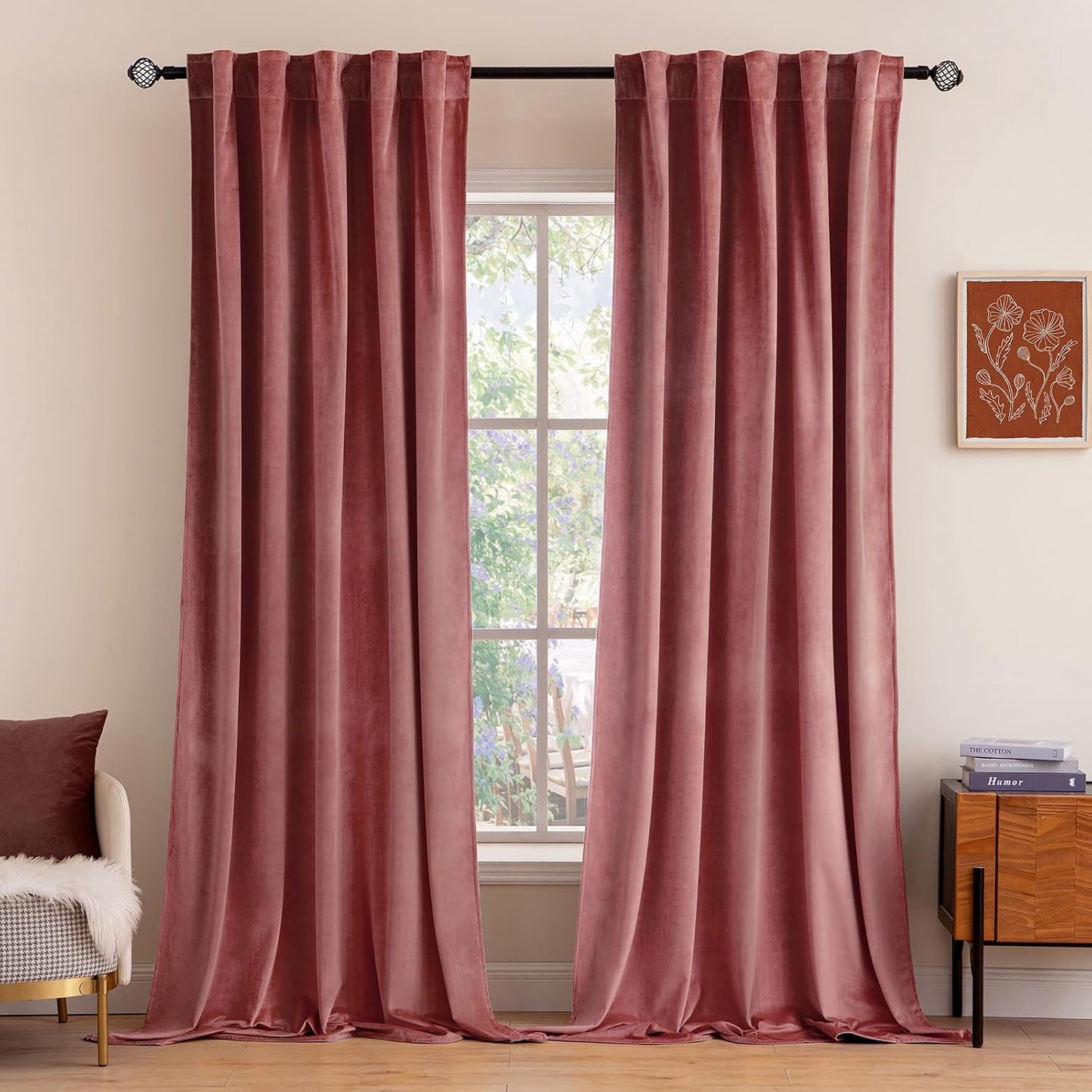 MIULEE Velvet Curtains 52x84 inches 2 Panels Olive Green Blackout Curtains