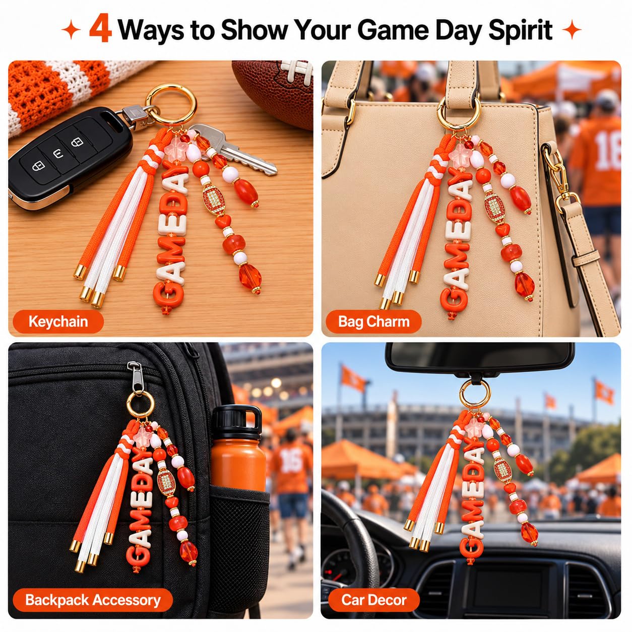 ANGLESJELL Football Bag Charms Paracord Game Day Keychains Purse Charms Football Cheer Mom Accessories Essentials Gifts