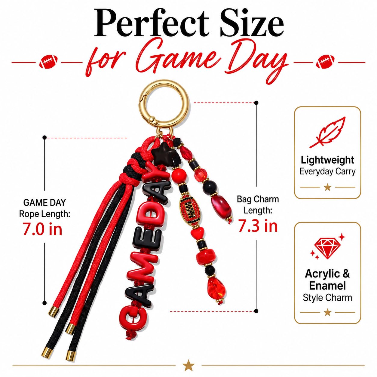 ANGLESJELL Football Bag Charms Paracord Game Day Keychains Purse Charms Football Cheer Mom Accessories Essentials Gifts