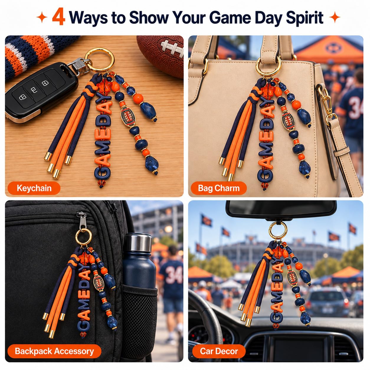 ANGLESJELL Football Bag Charms Paracord Game Day Keychains Purse Charms Football Cheer Mom Accessories Essentials Gifts