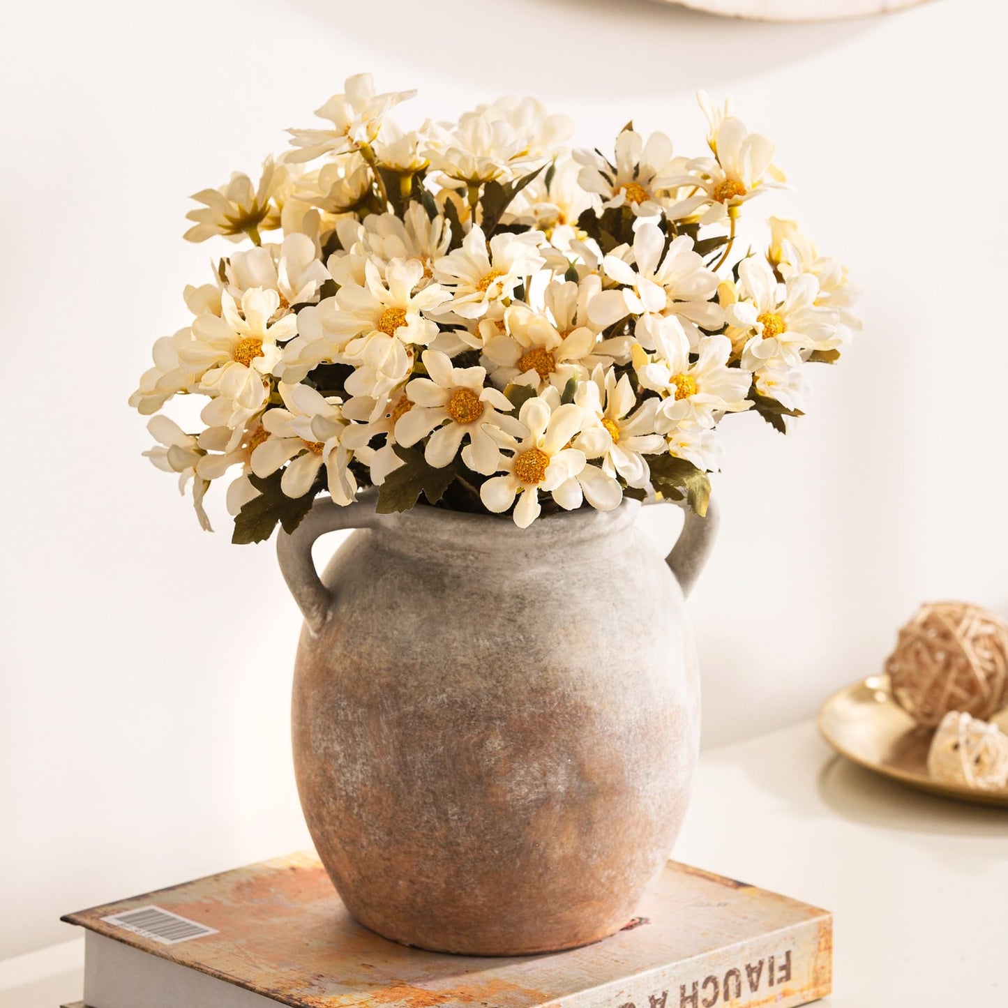 Dobbyby Ceramic Flower Vase 12 inch Farmhouse Rustic Vase Decorative Pottery Terracotta Tall Vases for Home Decor Table Mantle Fireplace Living Room Bathroom Wedding Centerpiece (Large-Terracota)