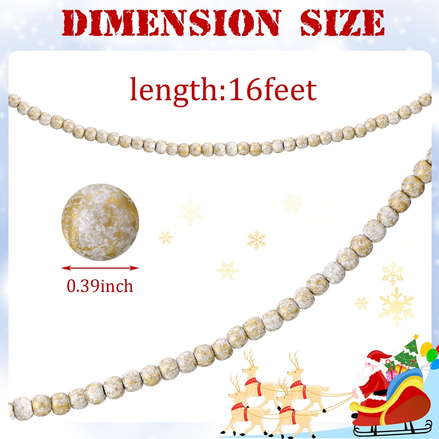 WILLBOND 16 Feet Wood Bead Garland Christmas Tree, Wood Color
