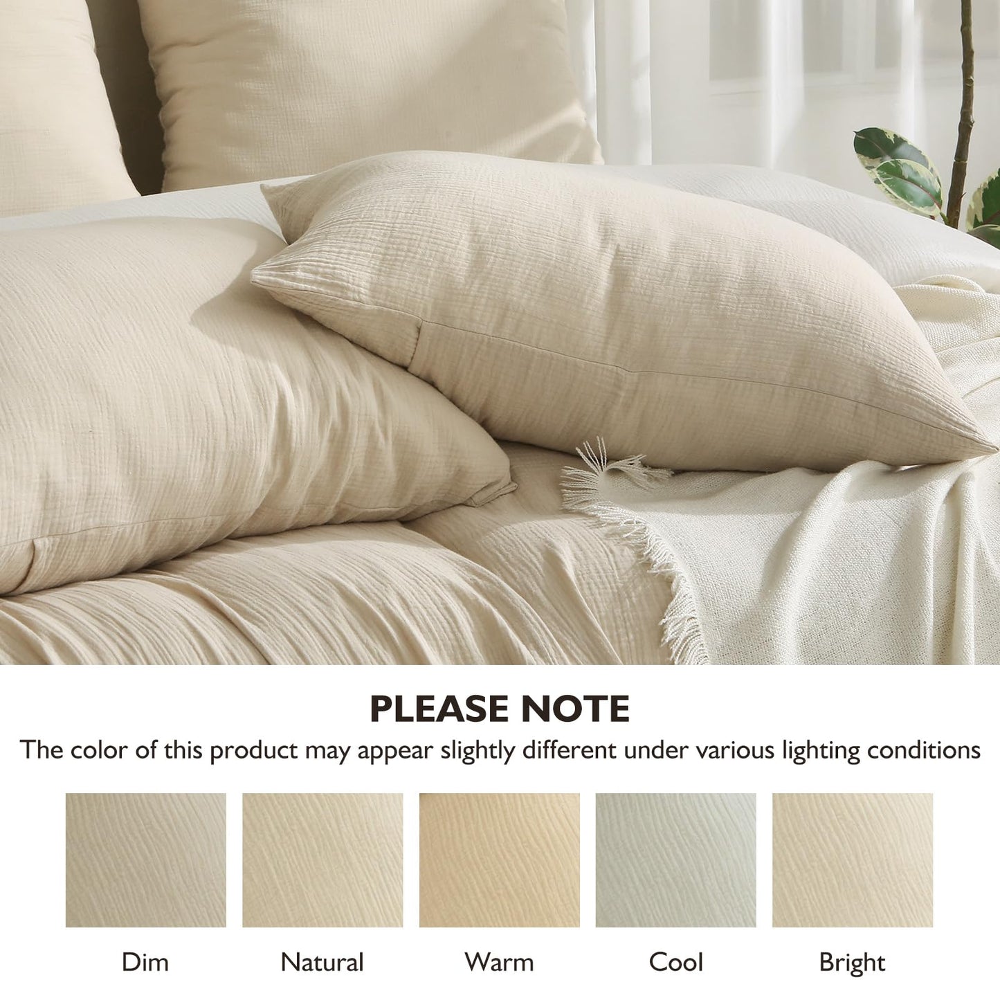 EMME Muslin Cotton Duvet Cover Set Linen Like Beige Queen