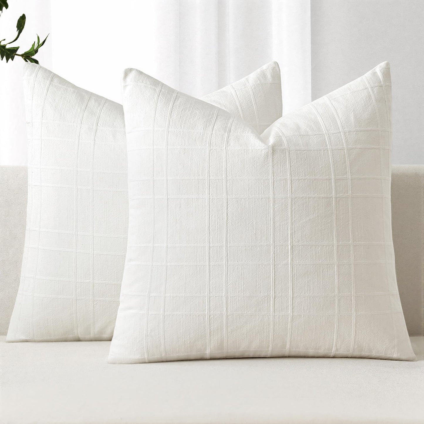 MIULEE Linen Plaid Pillow Covers Decorative 18x18 Dark Olive Green