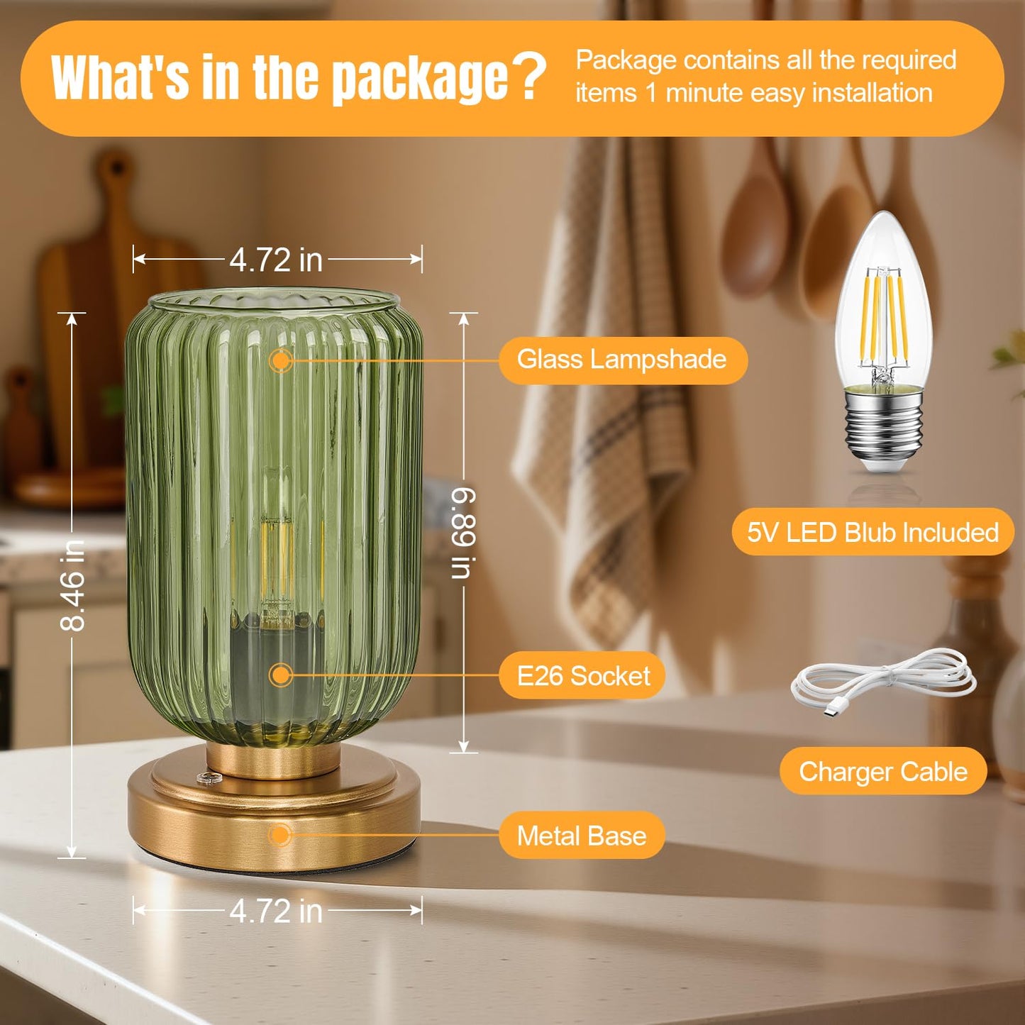 LightRound Cordless Table Lamp for Bedroom, Touch Stepless Dimmable, Modern