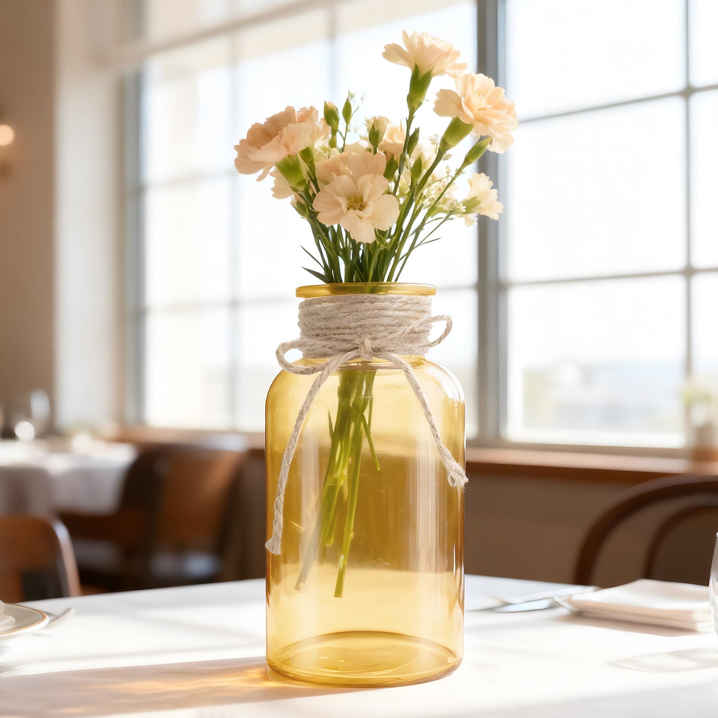 3 Pack Mason Jar Vases for Centerpieces, Amber Glass Flower Vase