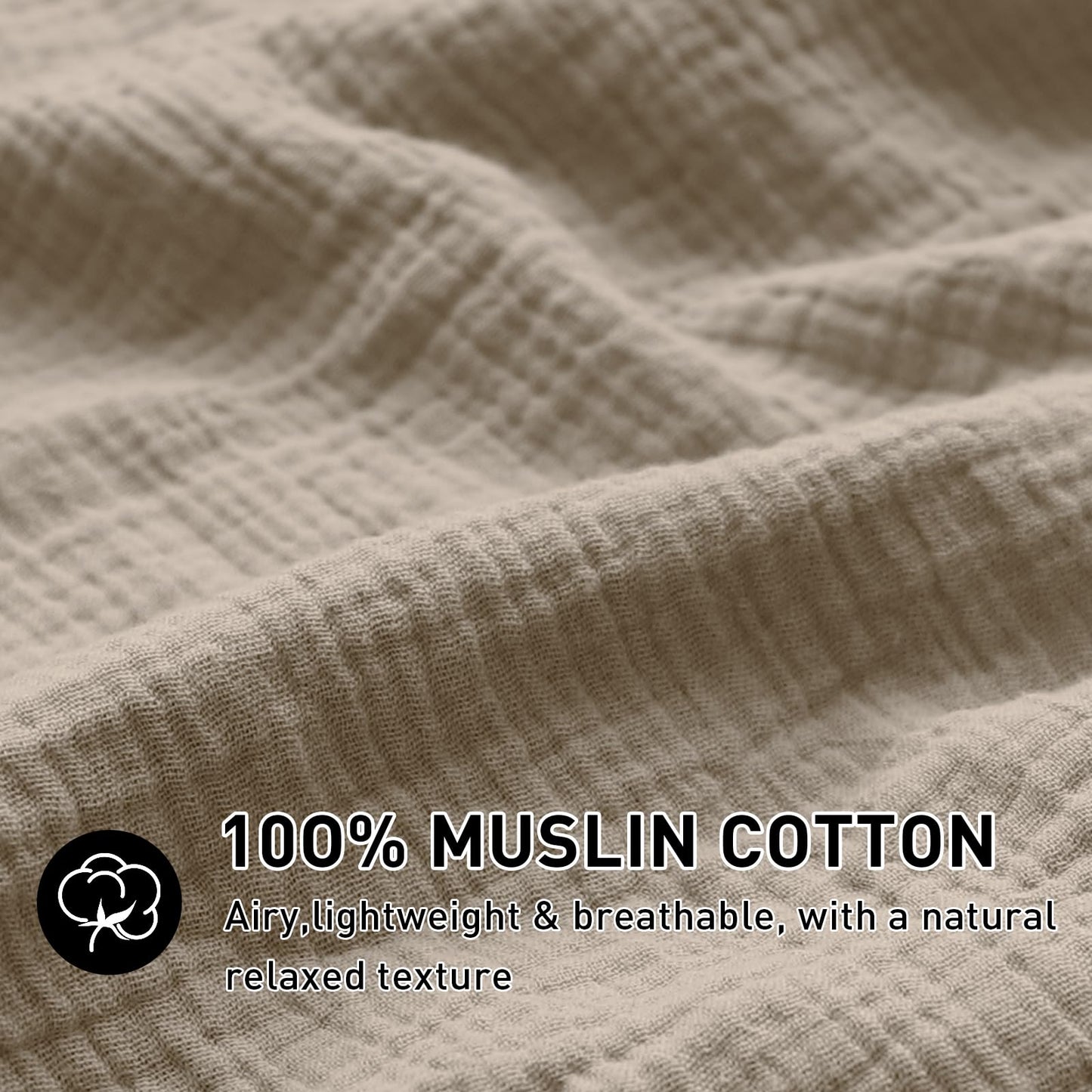 EMME Muslin Cotton Duvet Cover Set Linen Like Beige Queen