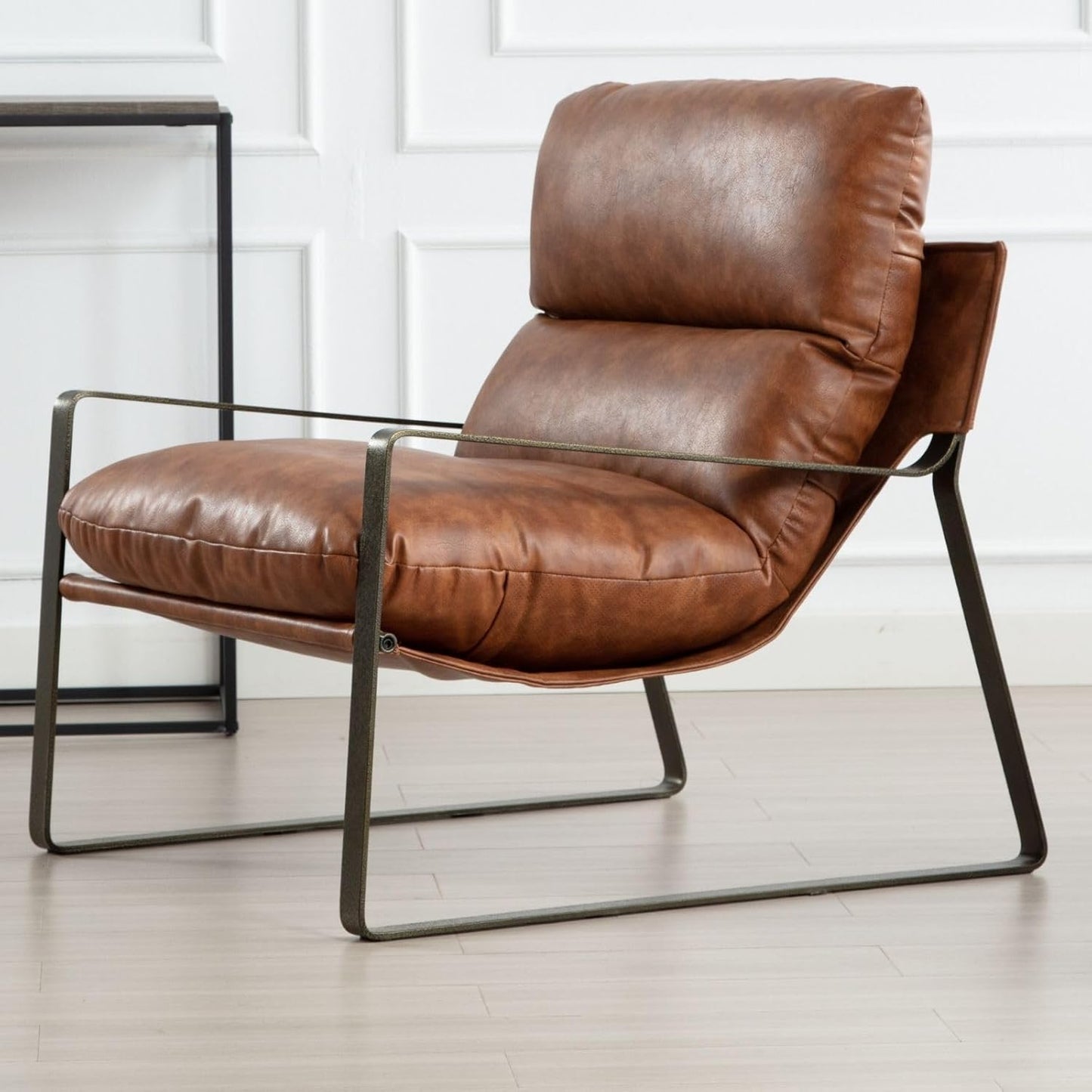 LukeAlon Modern PU Leather Accent Armchair, Brown