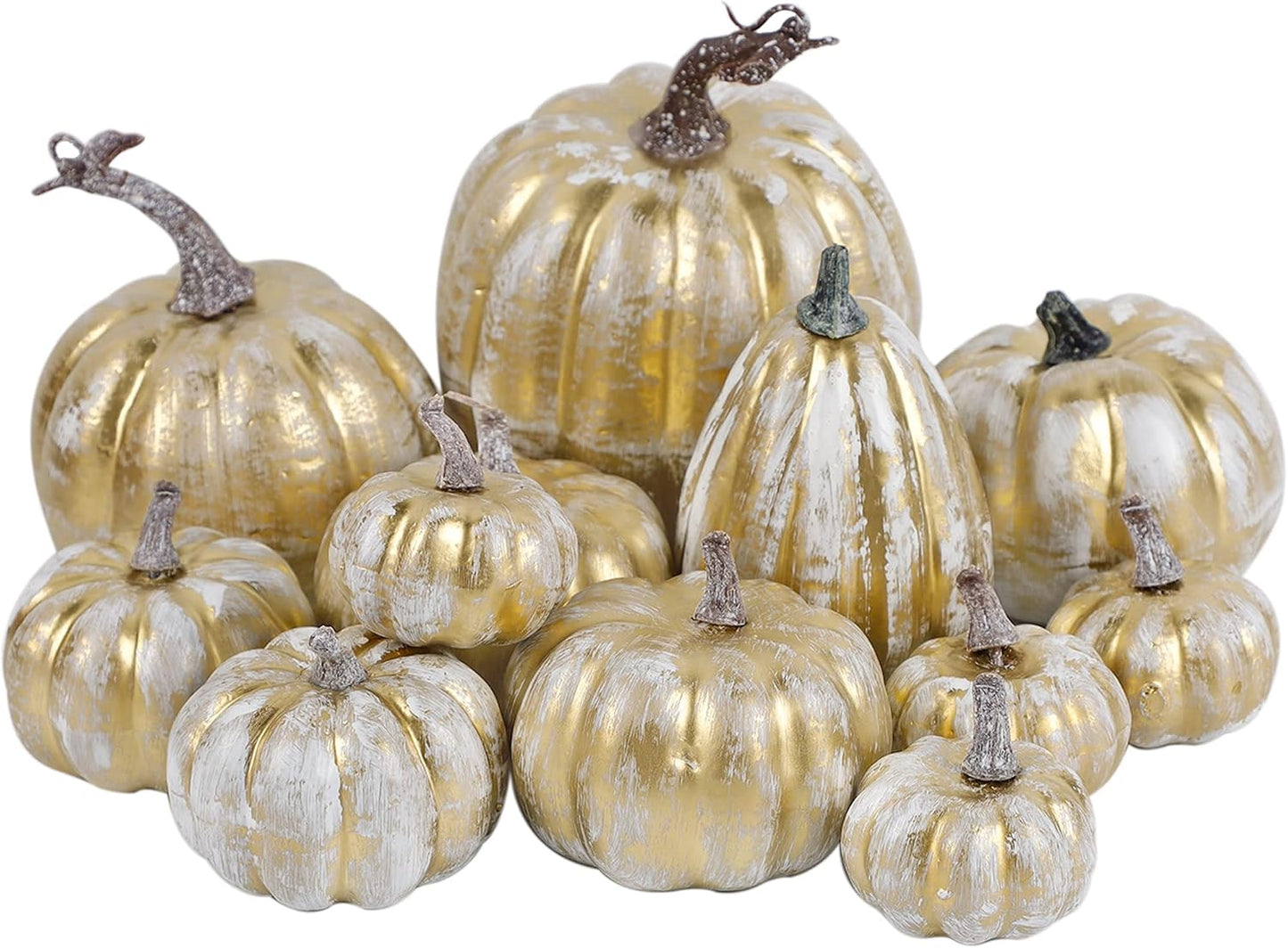 winemana 12 Pcs Pumpkin Fall Decorations, Golden Artificial Pumpkins