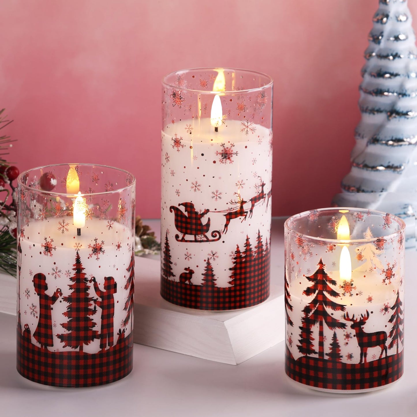 Eywamage Gold Glass Flameless Pillar Candles with Remote, Flickering Fall LED Candles Battery Operated Set of 3