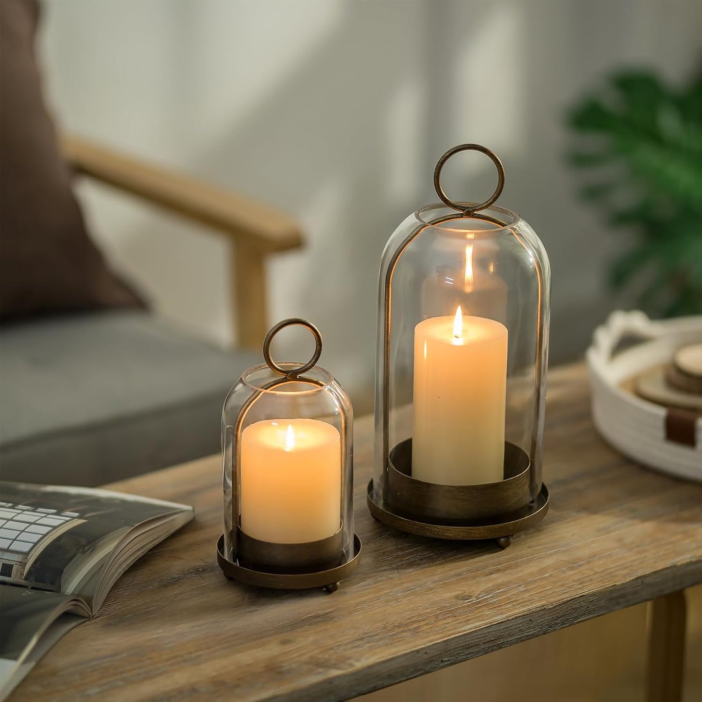 Sziqiqi Hurricane Candle Holder Lanterns: Pillar Candle Holders Set of 2