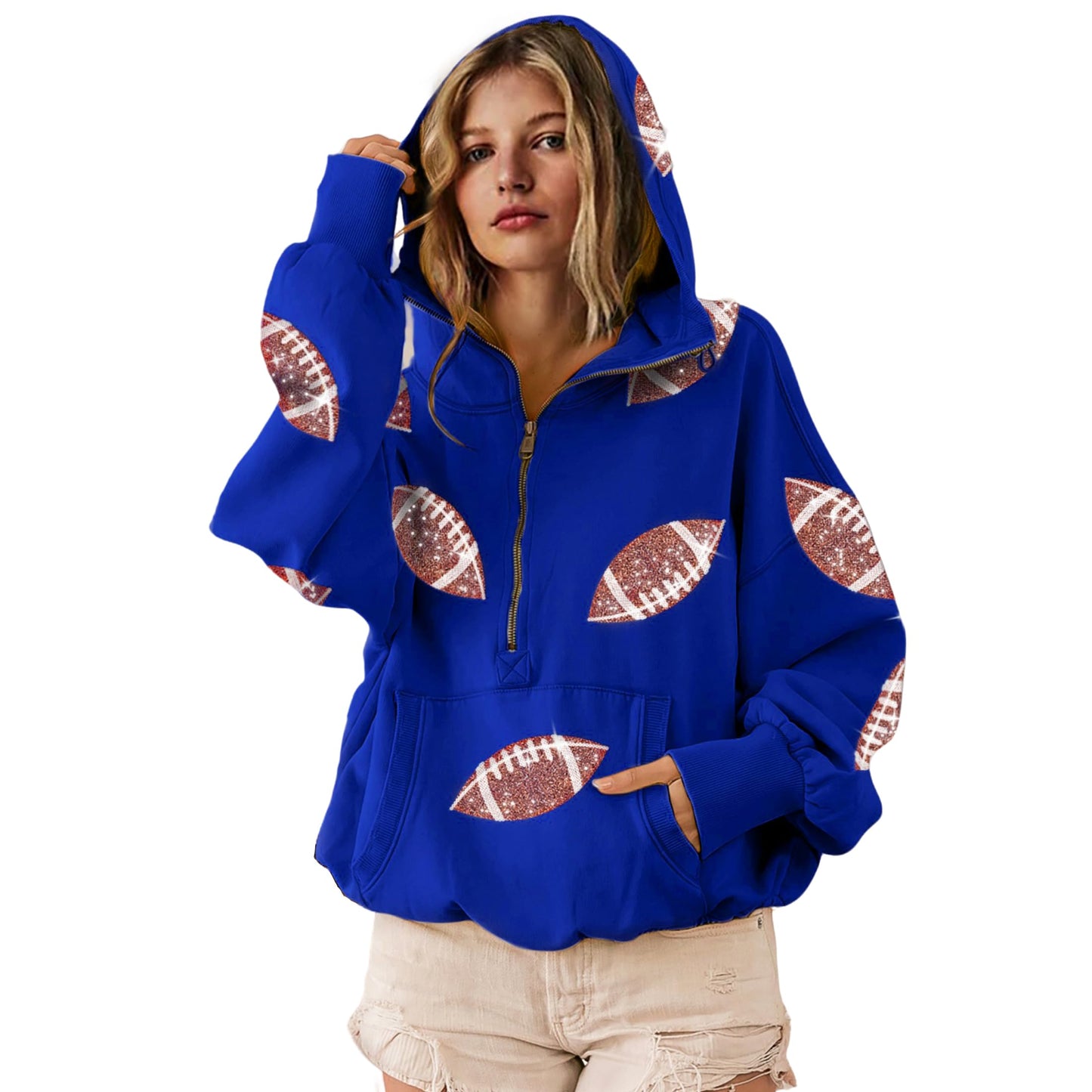 SeekMe Women Game Day Sweatshirt Sequin Football Hoodies Pullover Fall Top