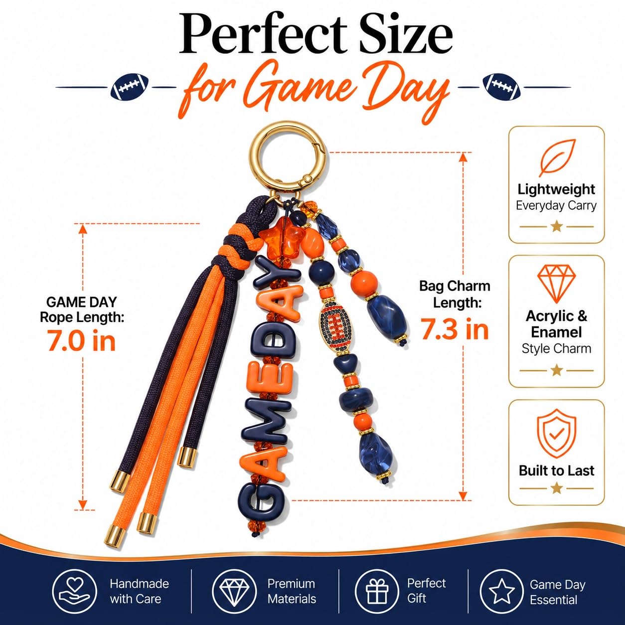 ANGLESJELL Football Bag Charms Paracord Game Day Keychains Purse Charms Football Cheer Mom Accessories Essentials Gifts