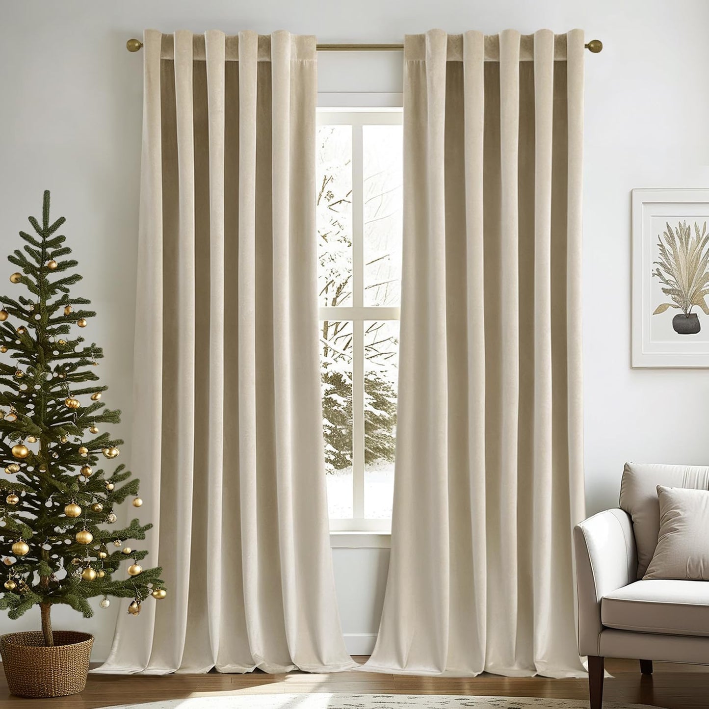 MIULEE Velvet Curtains 52x84 inches 2 Panels Olive Green Blackout Curtains